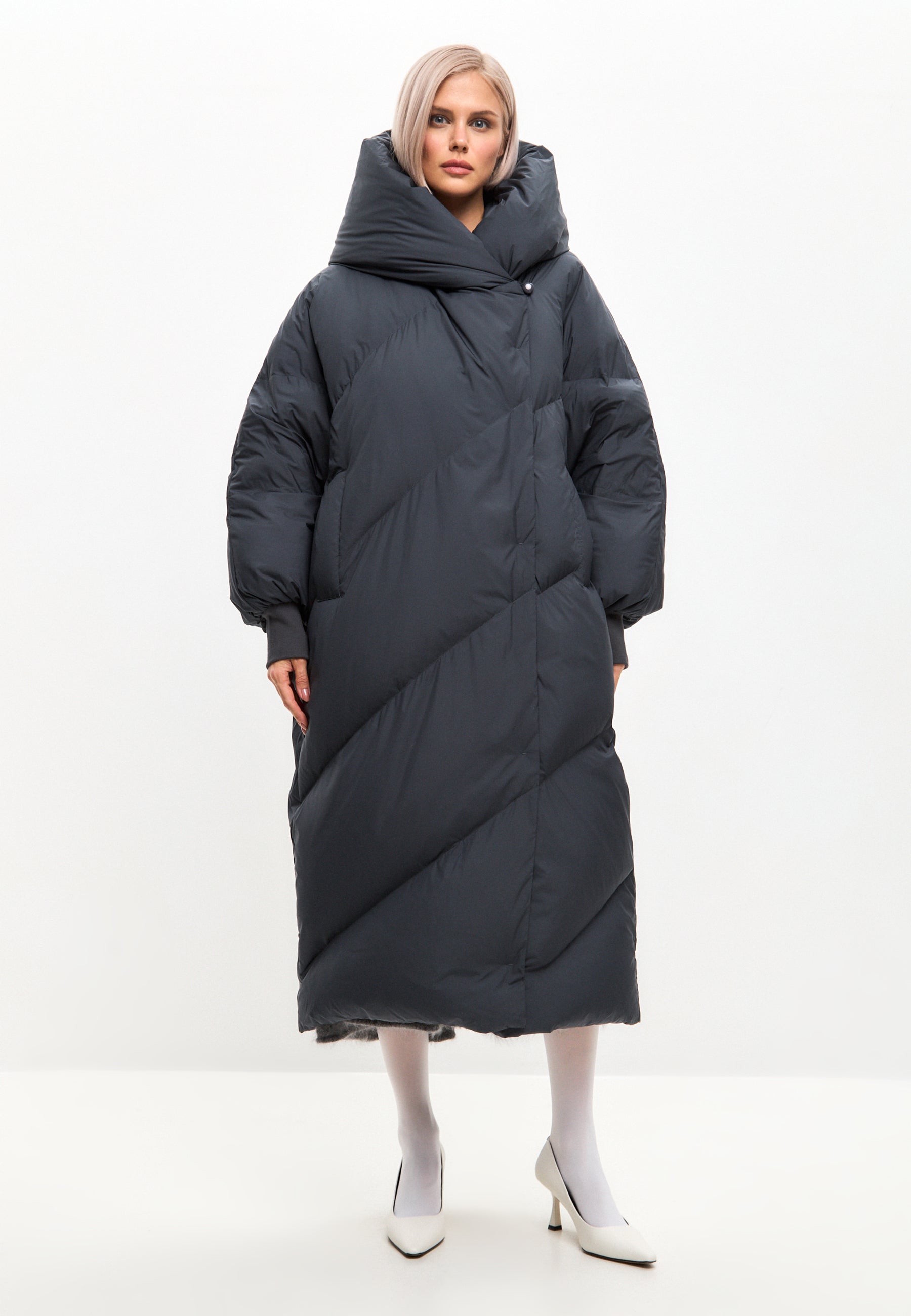 Oversized Hood Quilted Puffer Coat - Gray