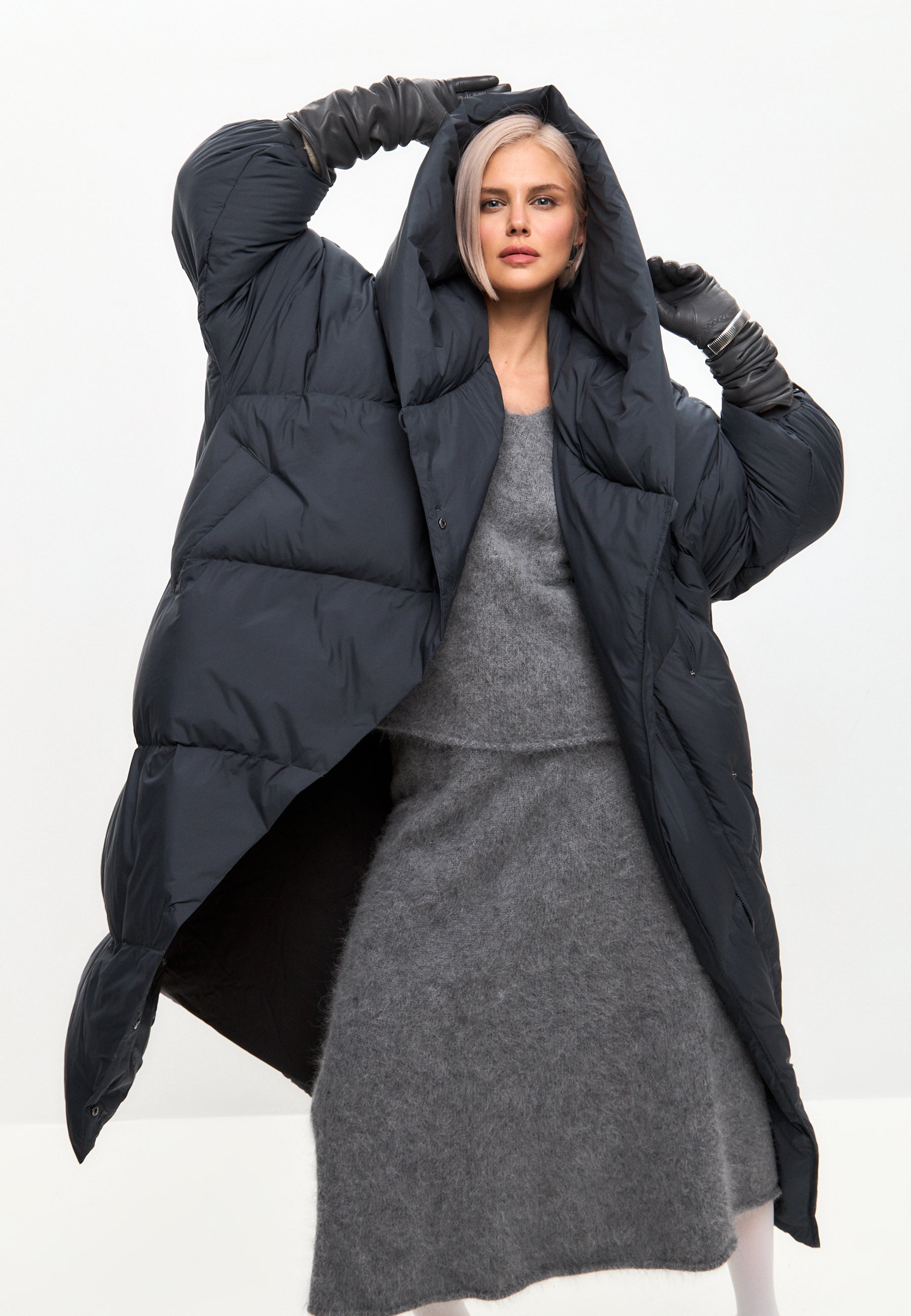 Oversized Hood Quilted Puffer Coat - Gray