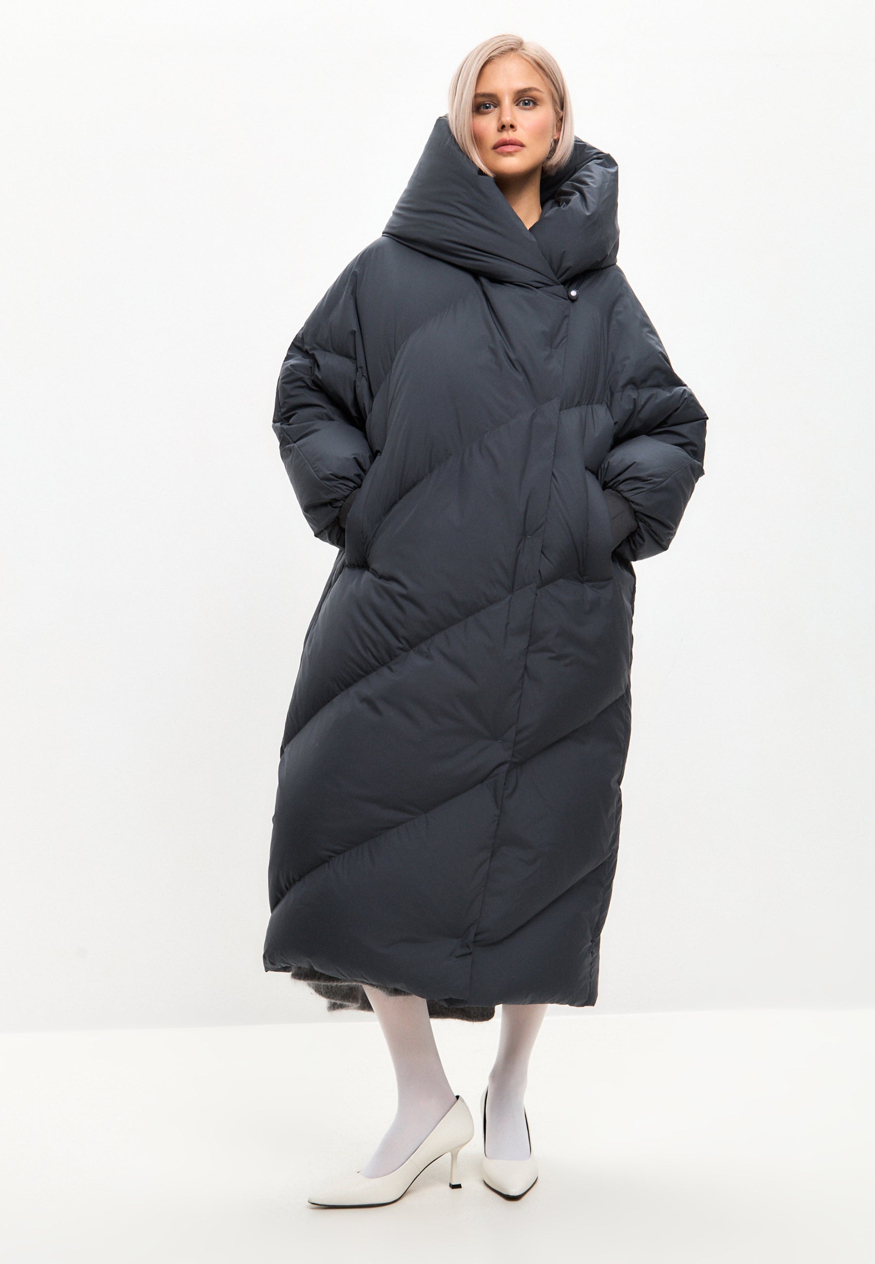 Oversized Hood Quilted Puffer Coat - Gray