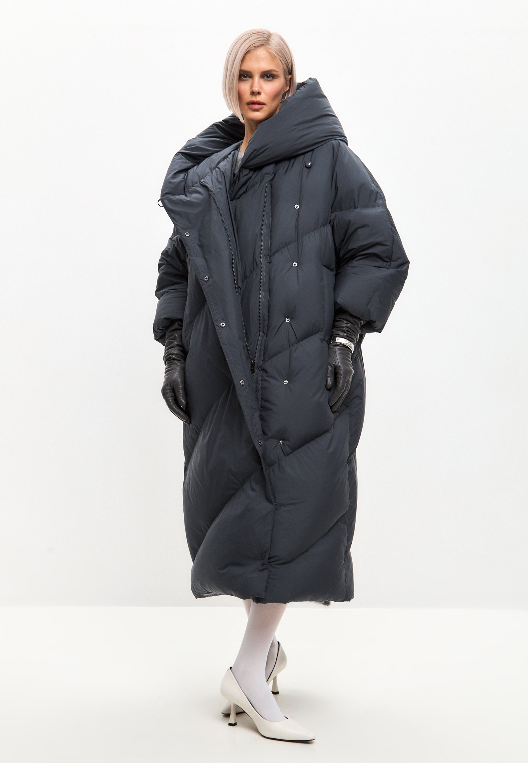 Oversized Hood Quilted Puffer Coat - Gray