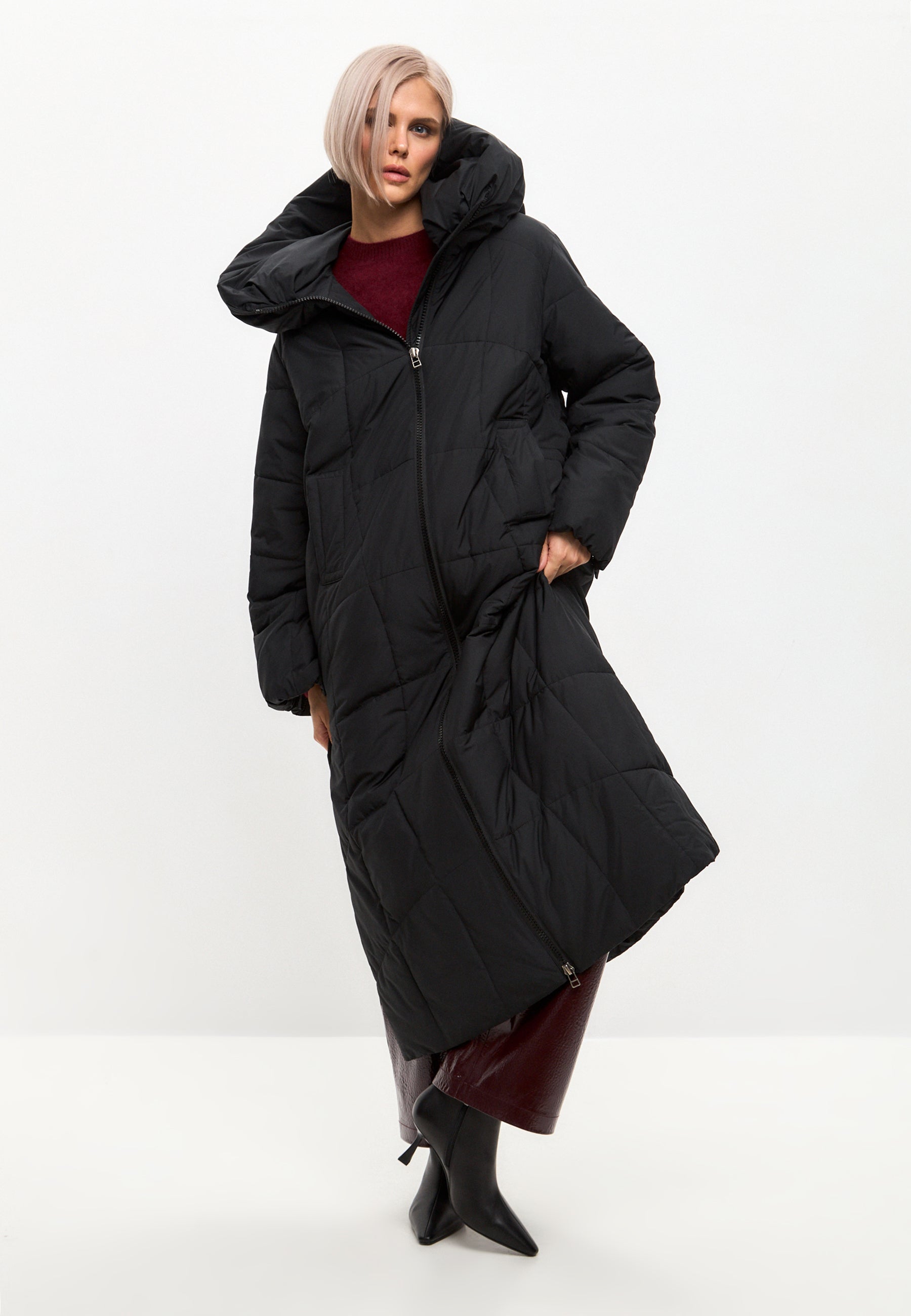 Oversized Hooded Puffer Coat with Faux Fur Cuffs