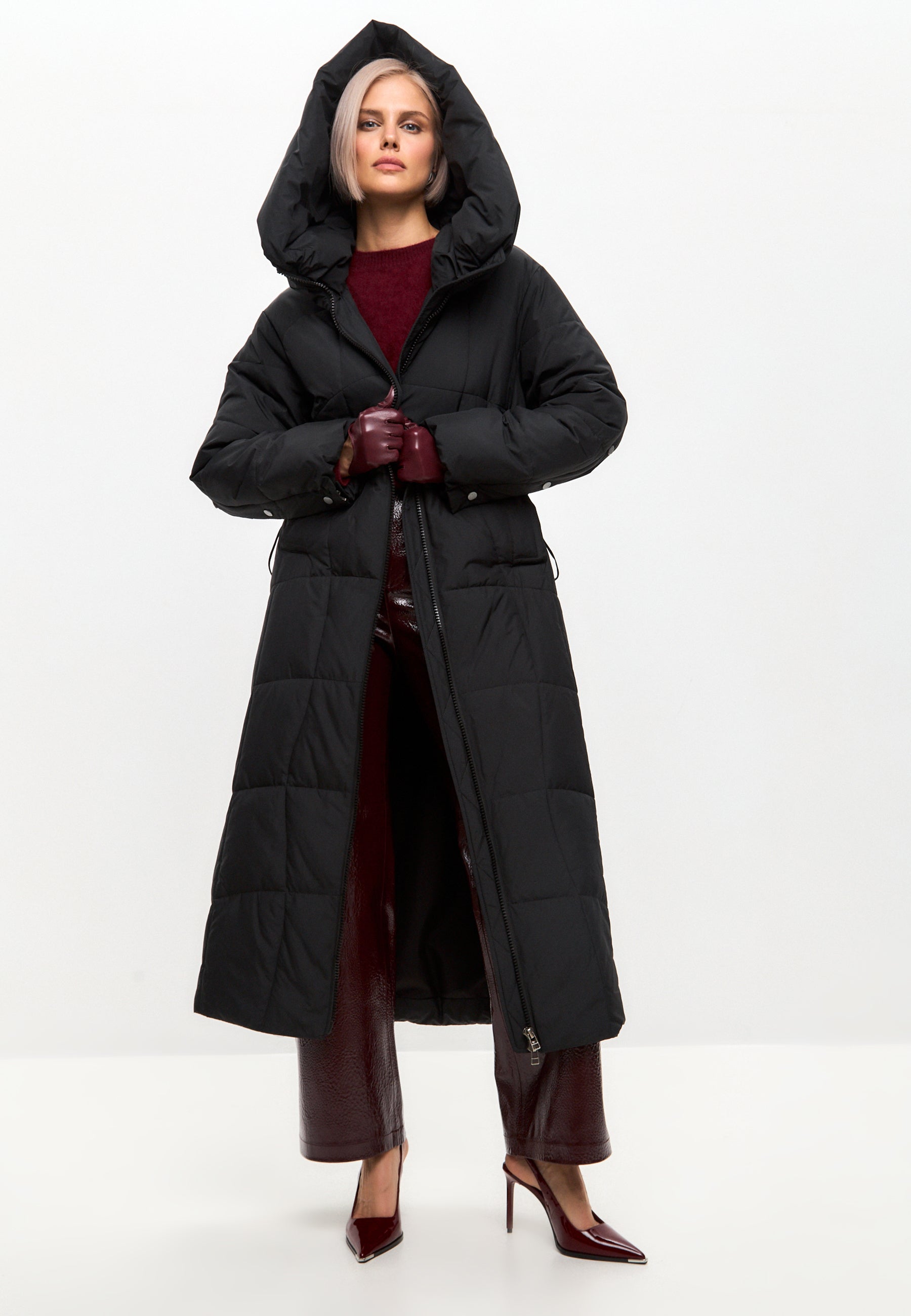 Oversized Hooded Puffer Coat with Faux Fur Cuffs