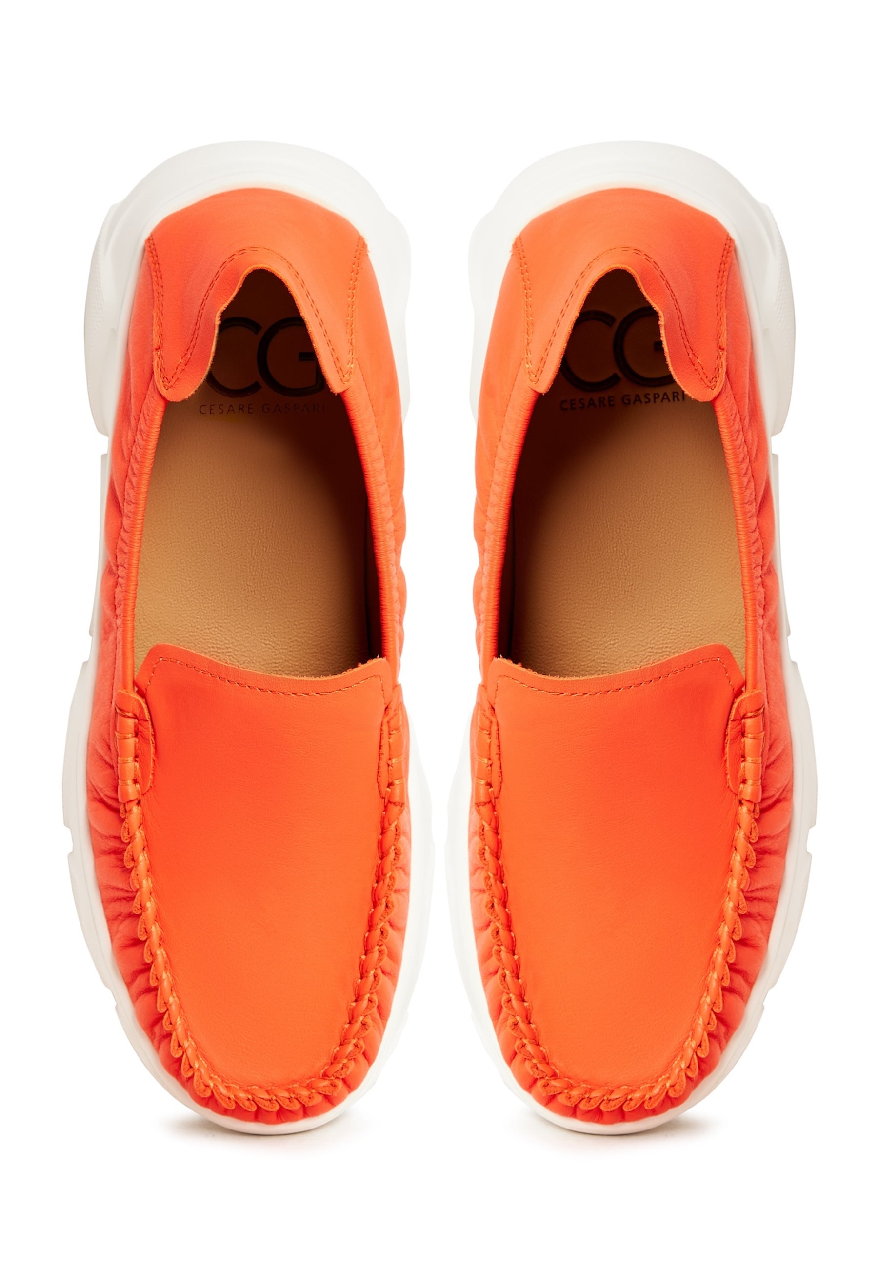 Leather Platform Moccasins Alisa - Orange