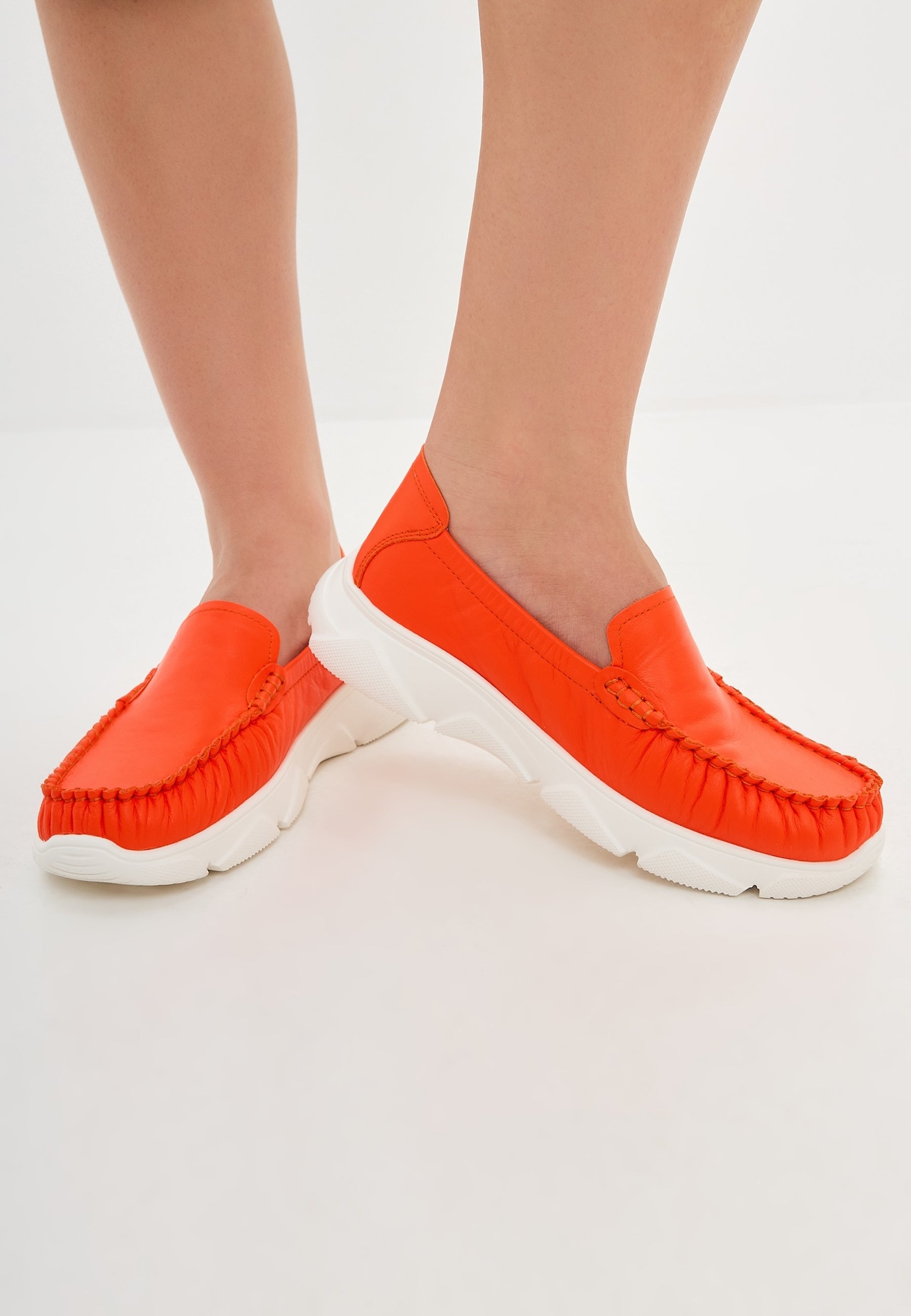 Leather Platform Moccasins Alisa - Orange