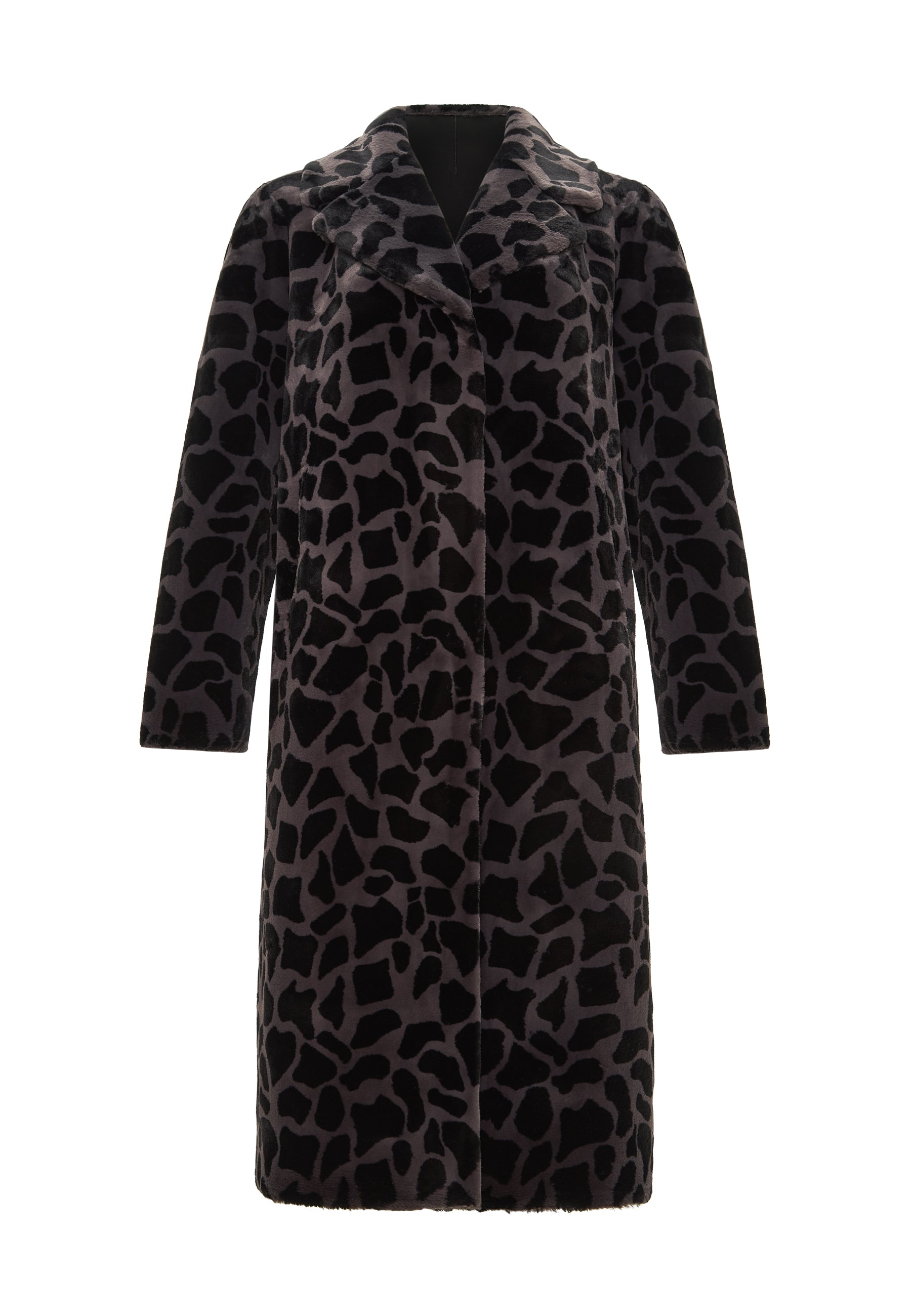 Reversible Animal Print Faux Fur Coat Pantera - Black