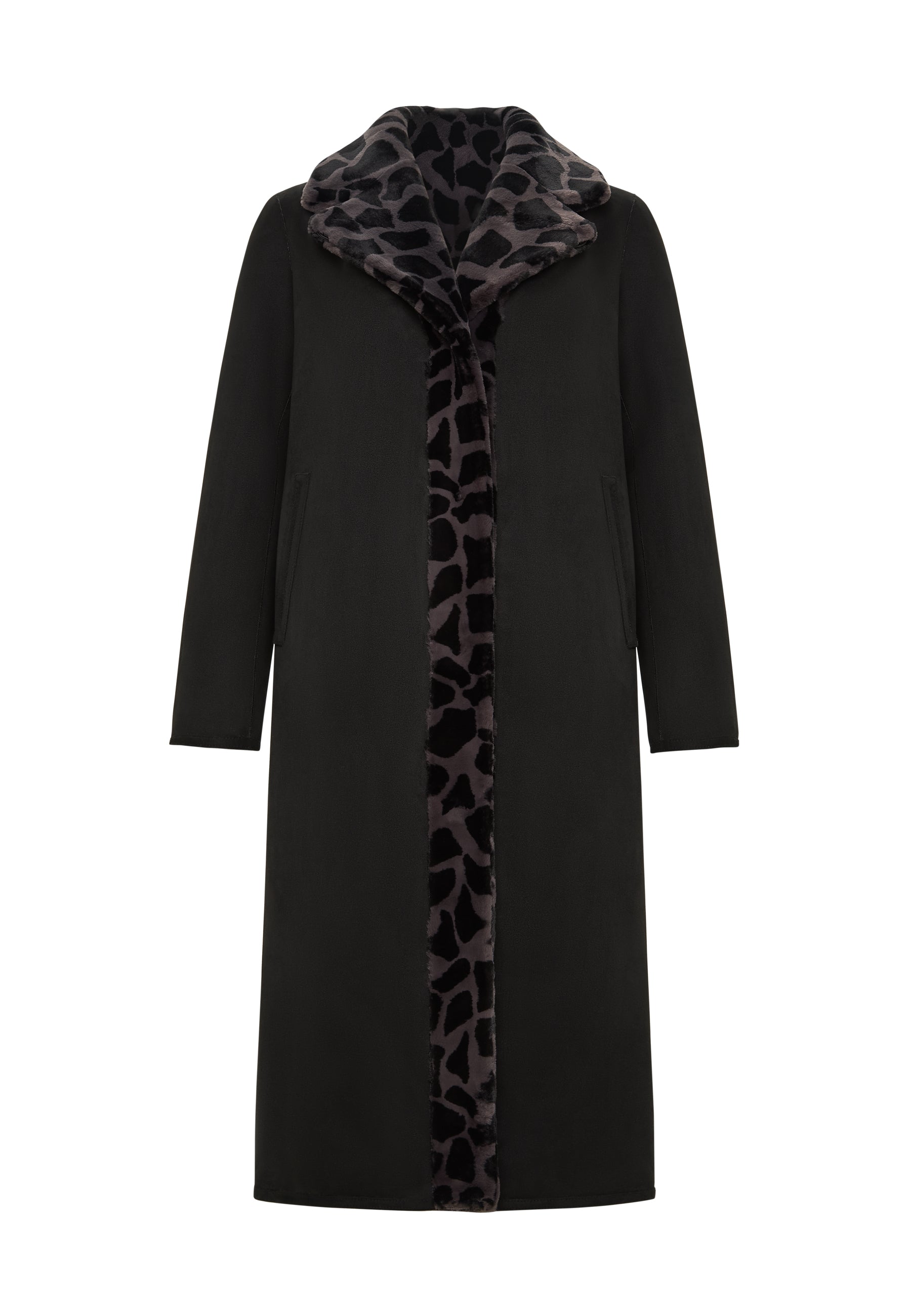 Reversible Animal Print Faux Fur Coat Pantera - Black