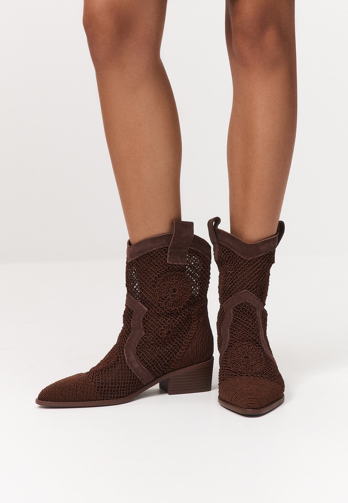 Suede Cowboy Boots - Burnt Brown
