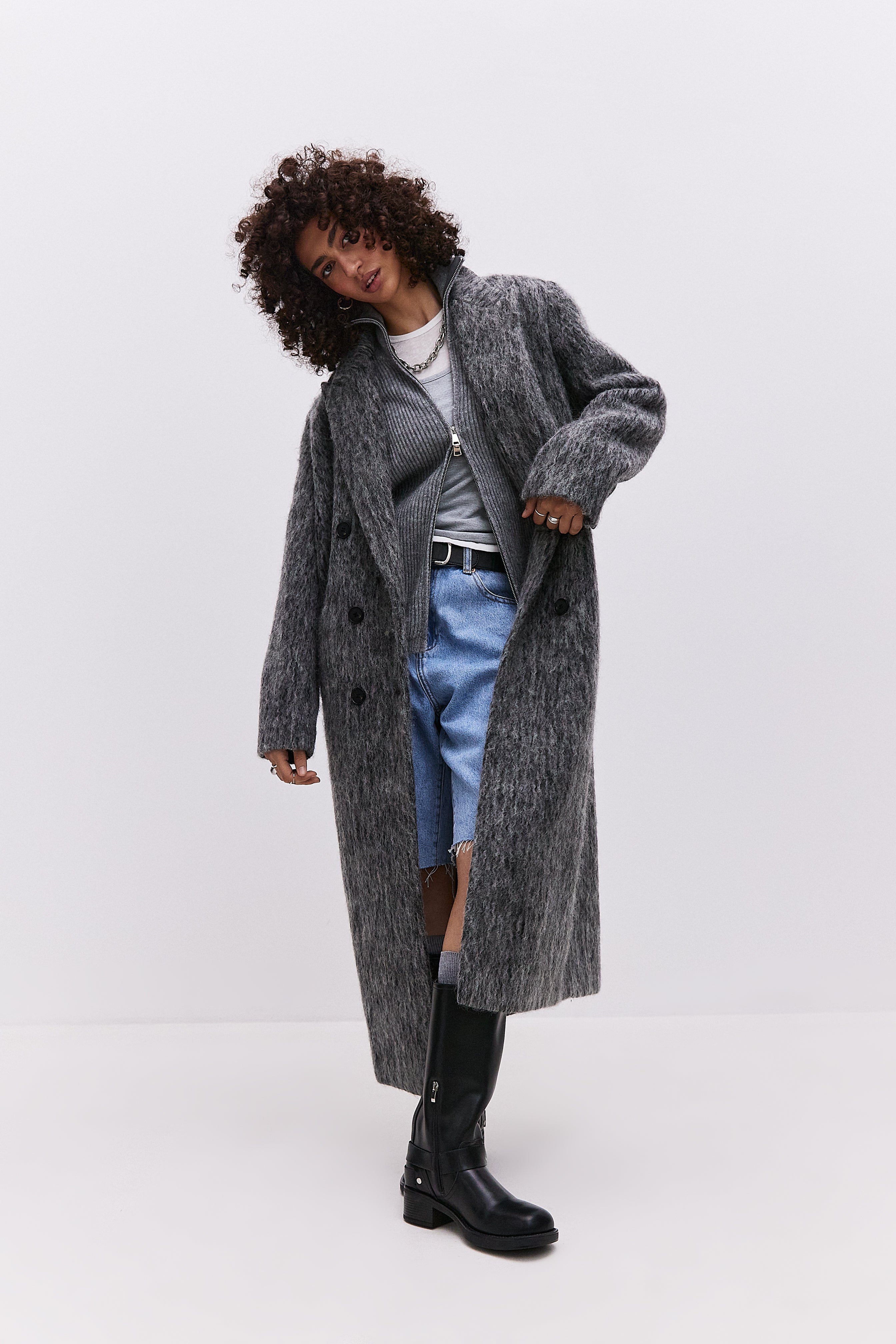 Trendy Oversized Gray Wool Coat Eira