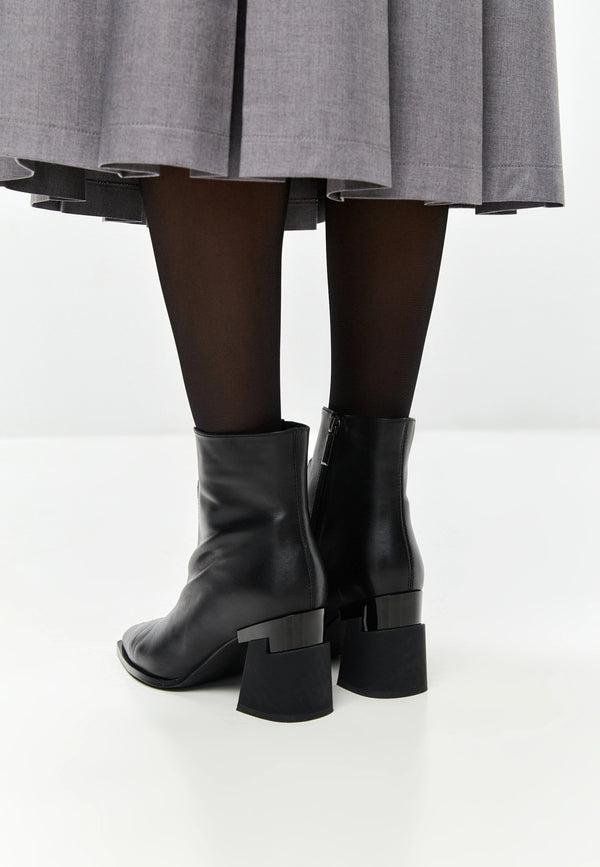Architect Heel Leather Ankle Boot - Black