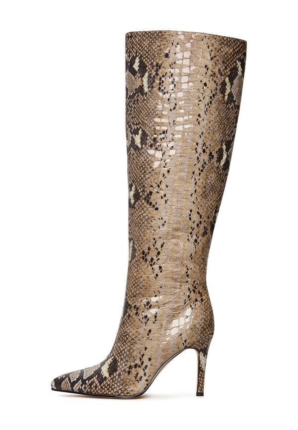 Bold Snake Print Knee-High Boots