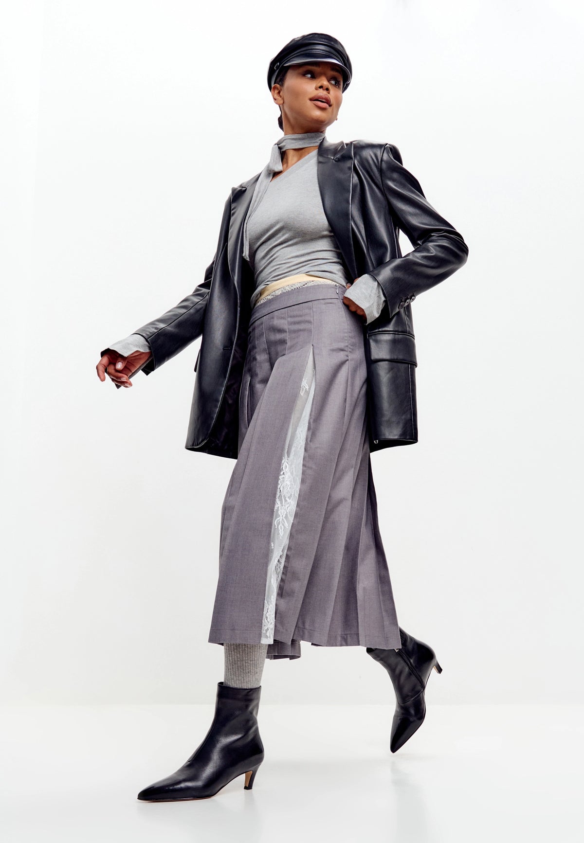 Sleek Pointed Ankle Boot with Kitten Heel