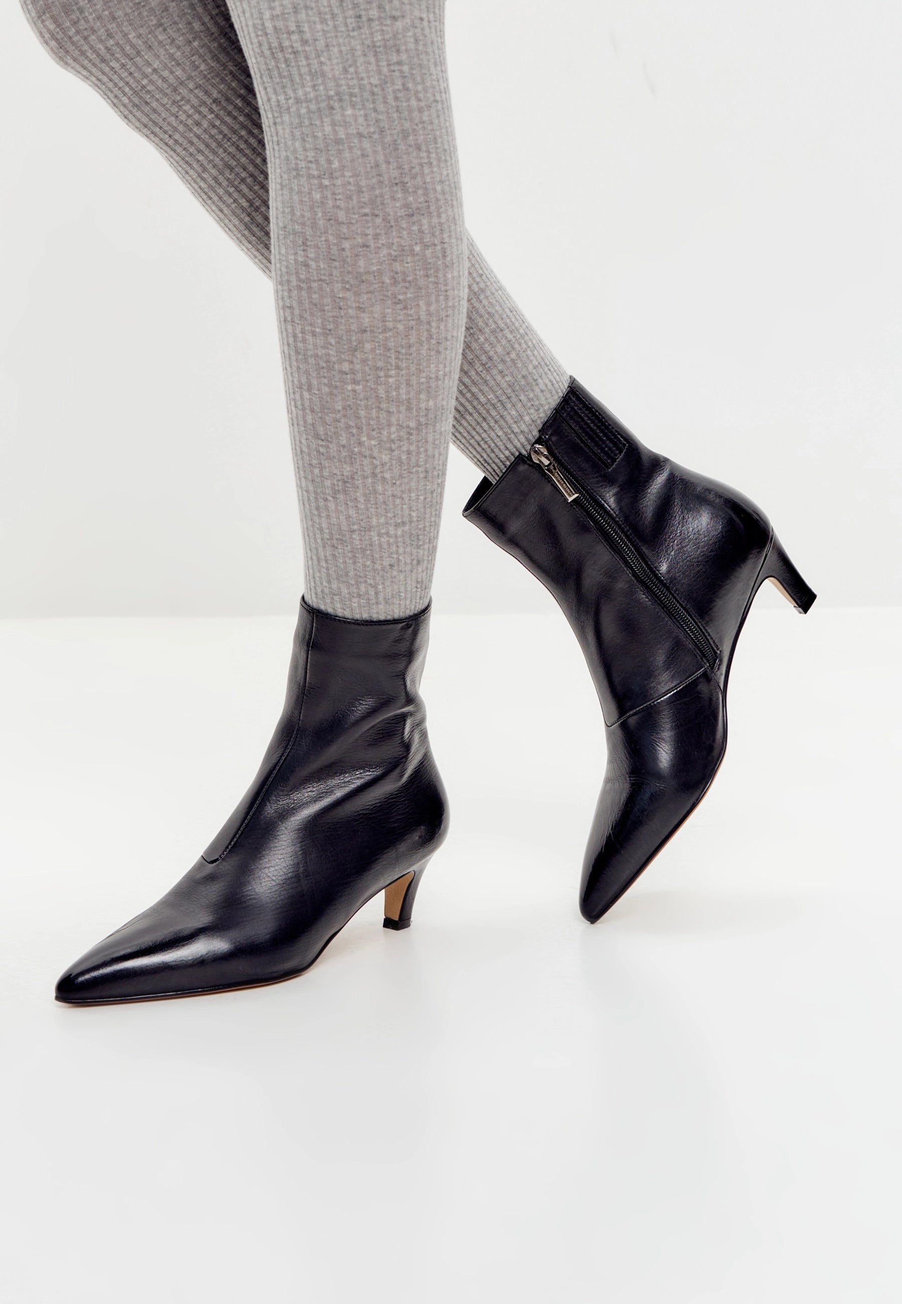 Sleek Pointed Ankle Boot with Kitten Heel
