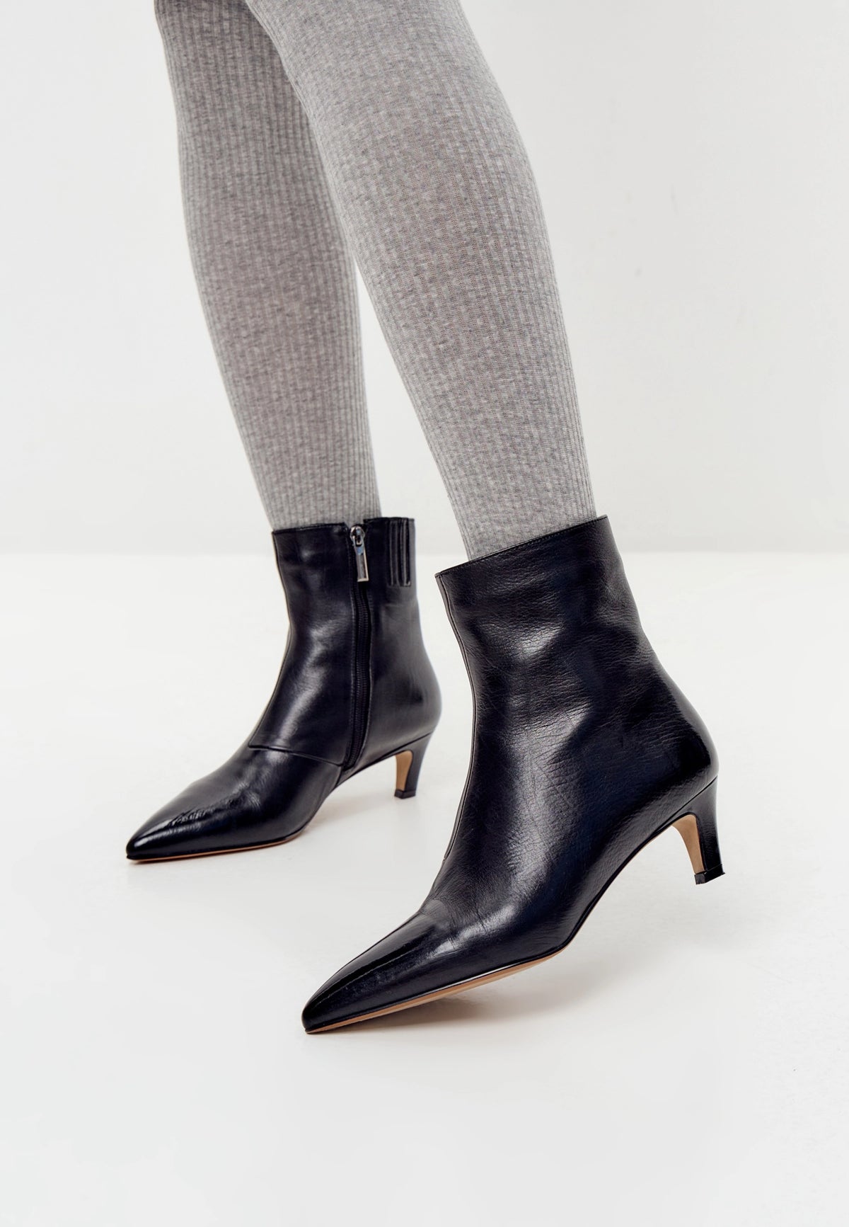 Sleek Pointed Ankle Boot with Kitten Heel