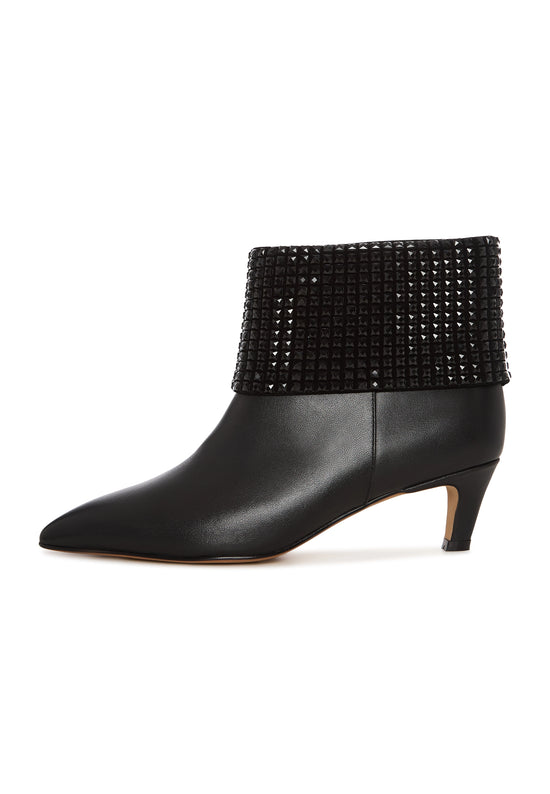 Black Crystal Cuff Leather Ankle Boot