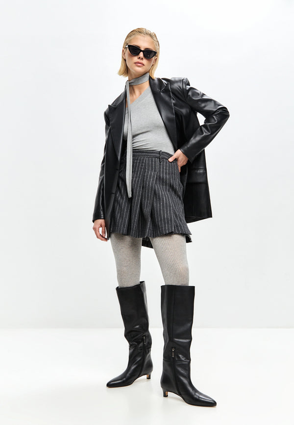 Elegant Leather Knee-High Boot - Black