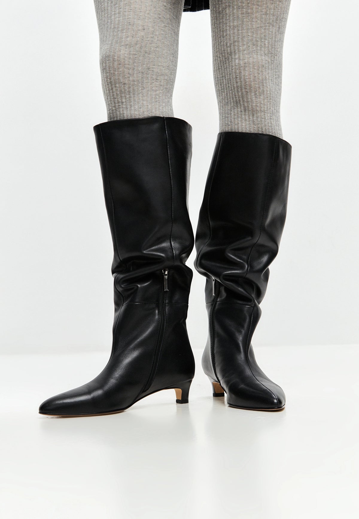 Elegant Leather Knee-High Boot - Black