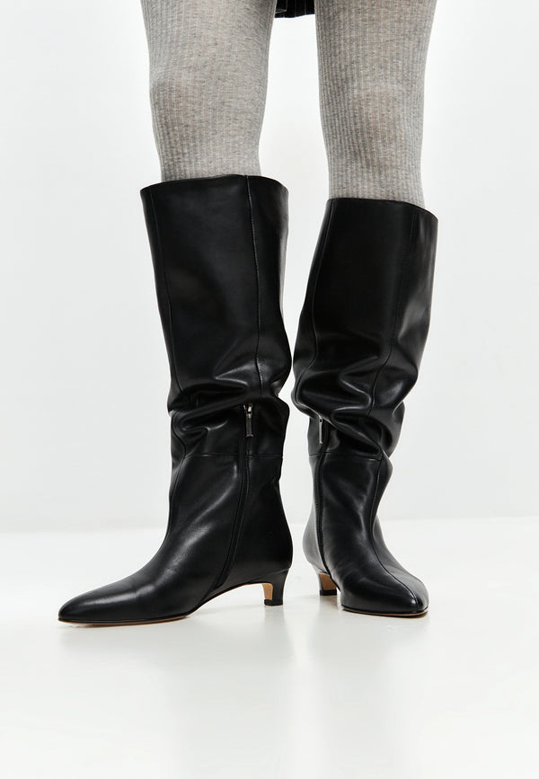 Elegant Leather Knee-High Boot - Black