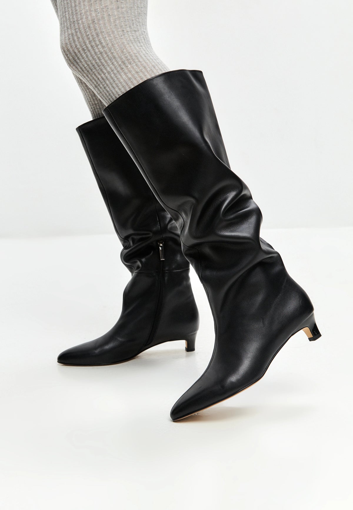 Elegant Leather Knee-High Boot - Black