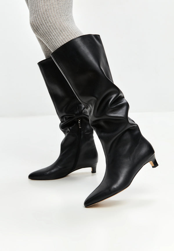 Elegant Leather Knee-High Boot - Black