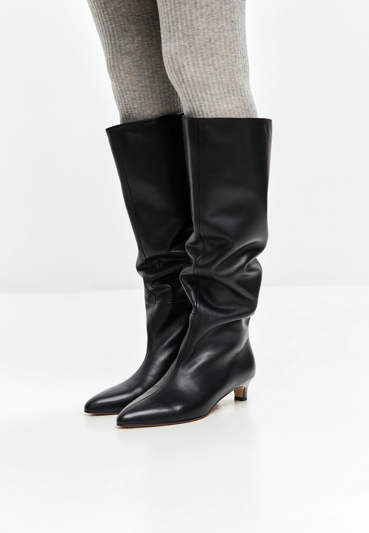 Elegant Leather Knee-High Boot - Black