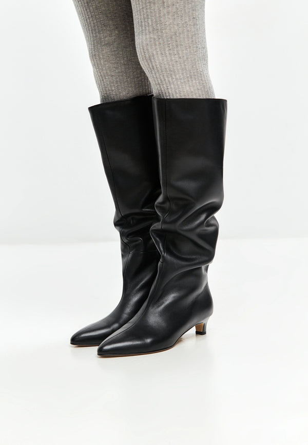 Elegant Leather Knee-High Boot - Black