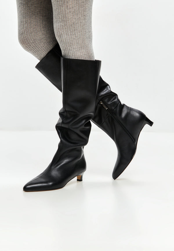 Elegant Leather Knee-High Boot - Black