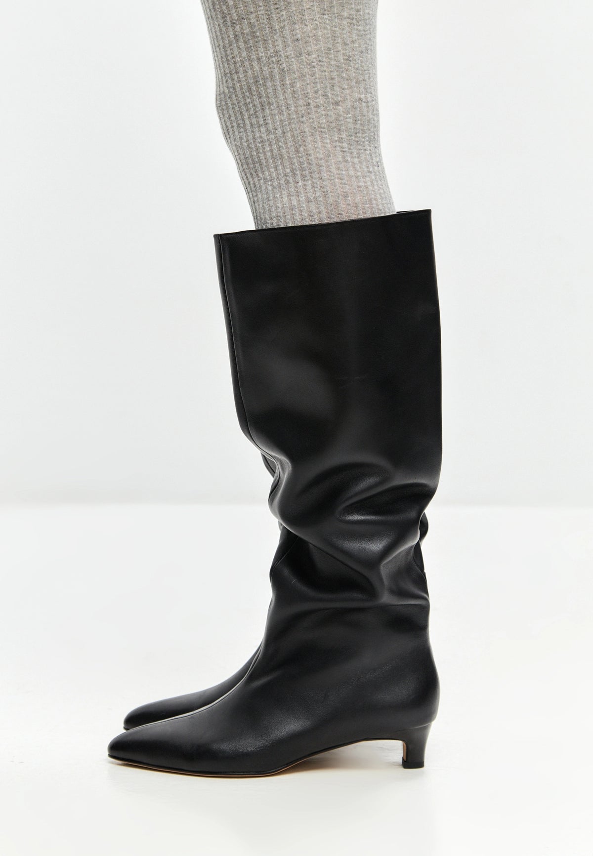 Elegant Leather Knee-High Boot - Black
