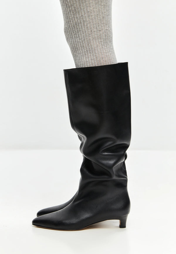Elegant Leather Knee-High Boot - Black