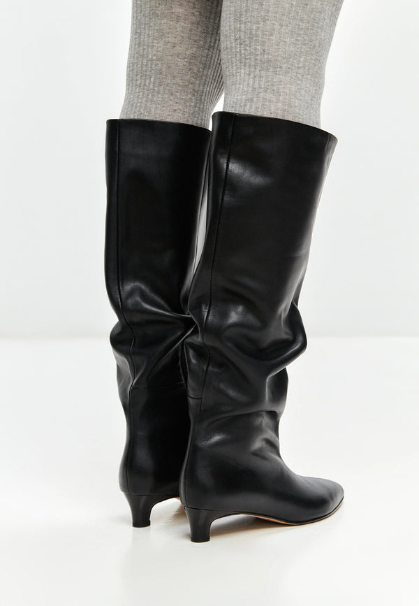 Elegant Leather Knee-High Boot - Black