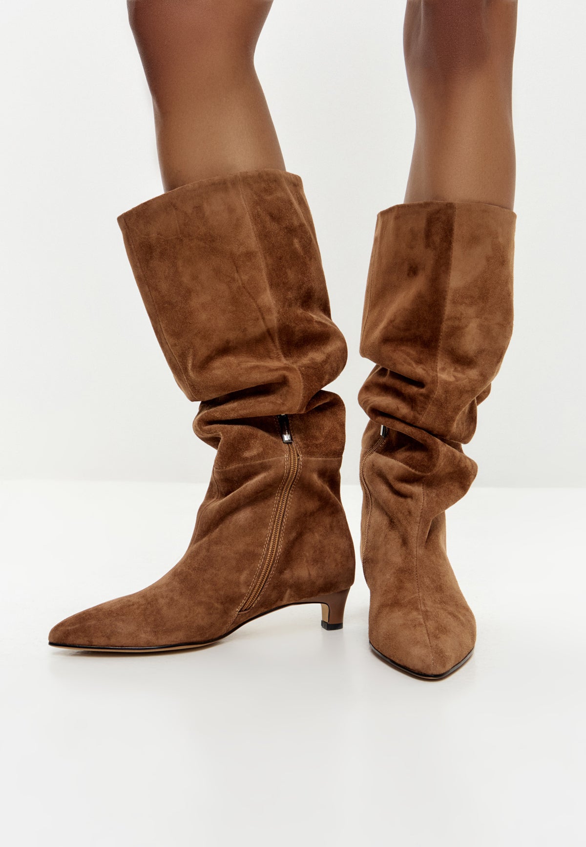 Elegant Suede Knee-High Boot - Light Brown