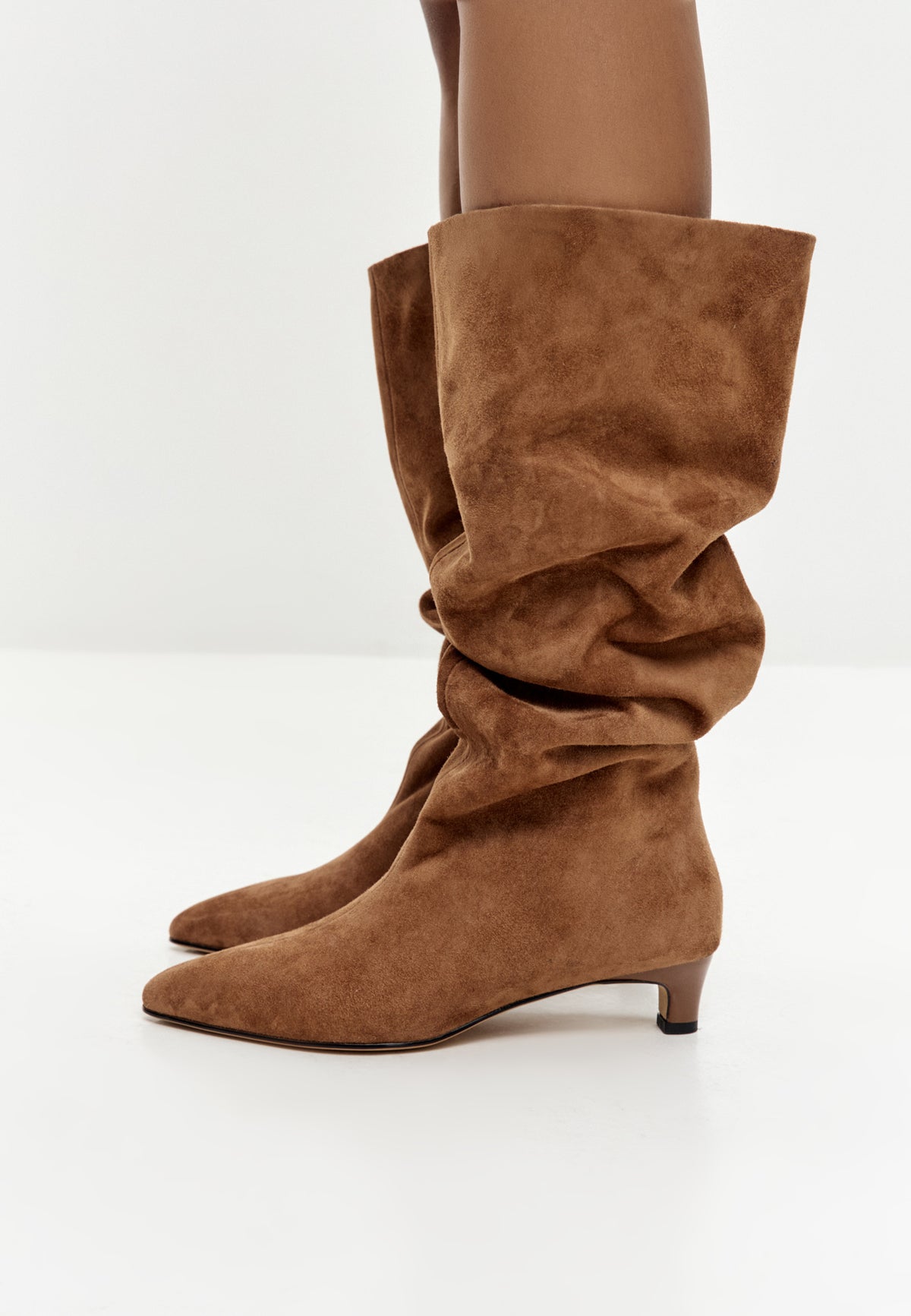 Elegant Suede Knee-High Boot - Light Brown
