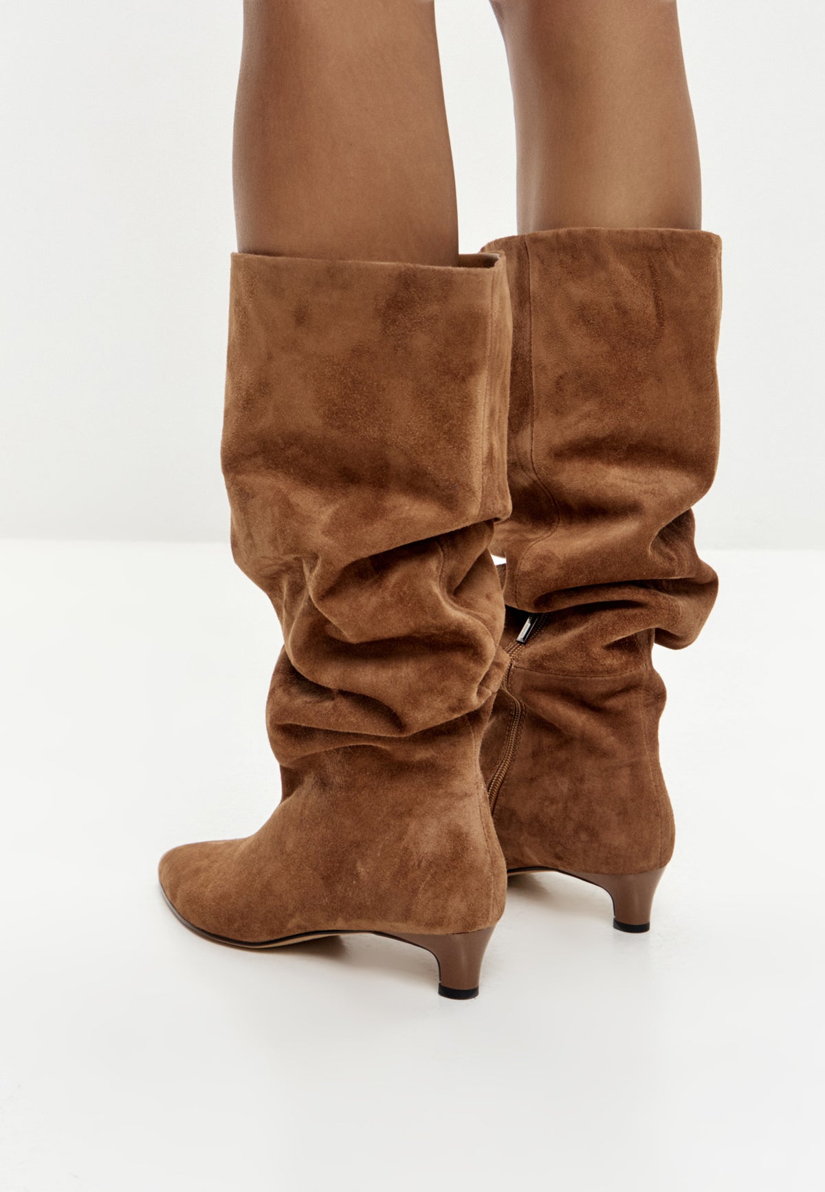 Elegant Suede Knee-High Boot - Light Brown
