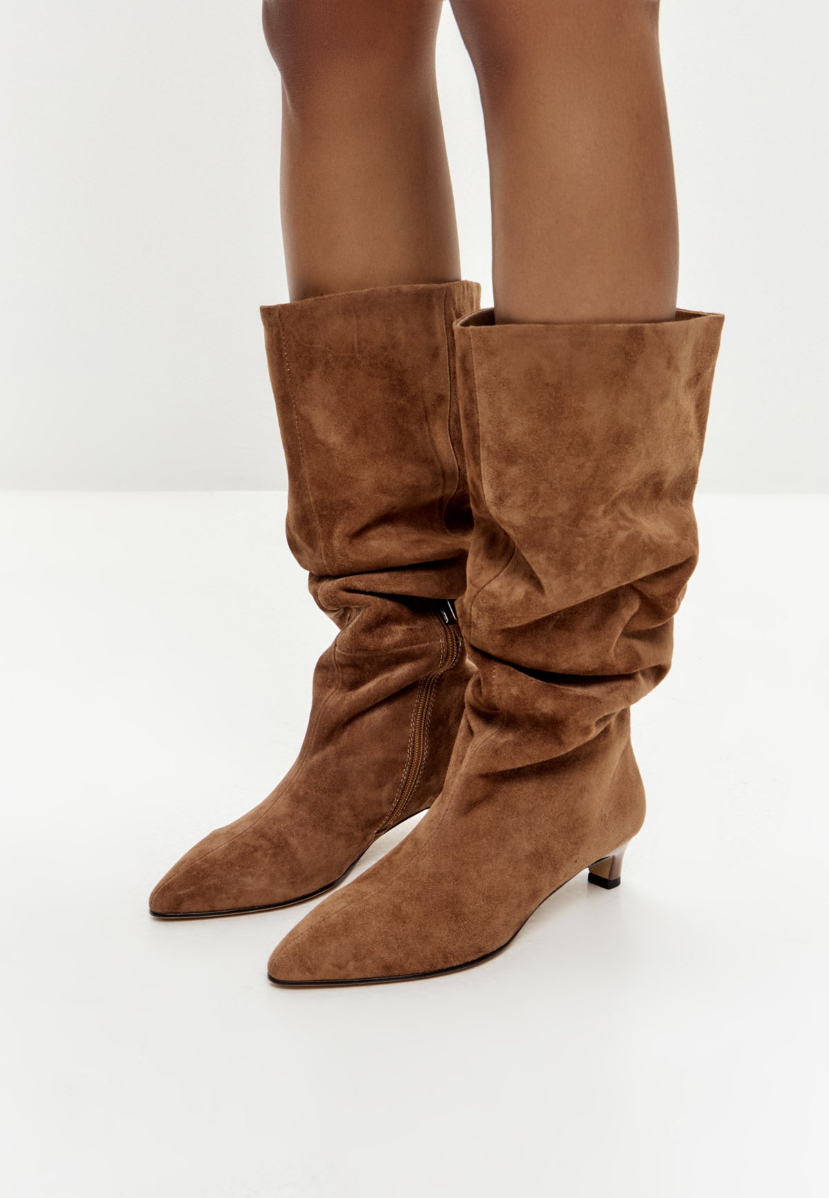 Elegant Suede Knee-High Boot - Light Brown