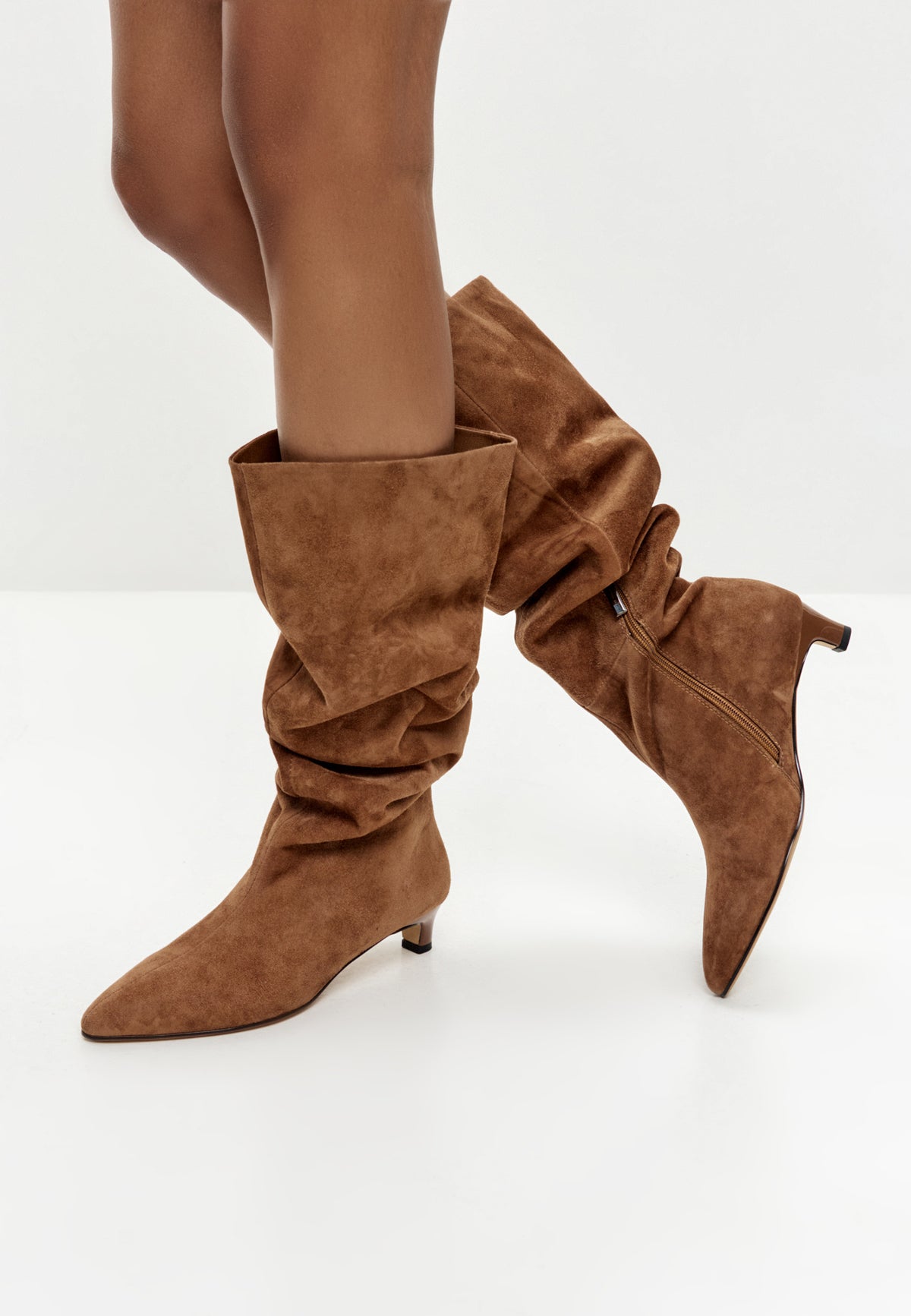 Elegant Suede Knee-High Boot - Light Brown