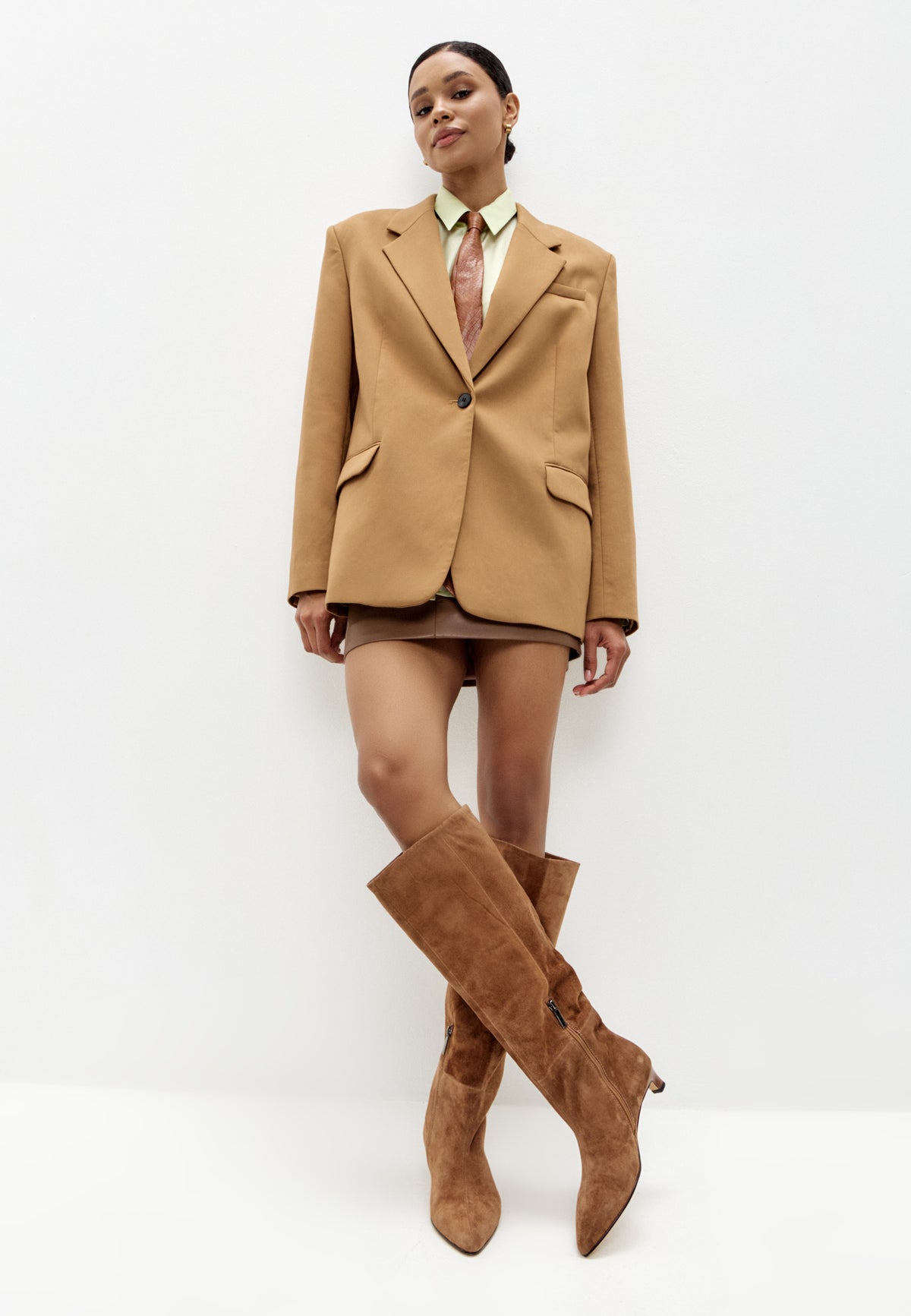 Elegant Suede Knee-High Boot - Light Brown