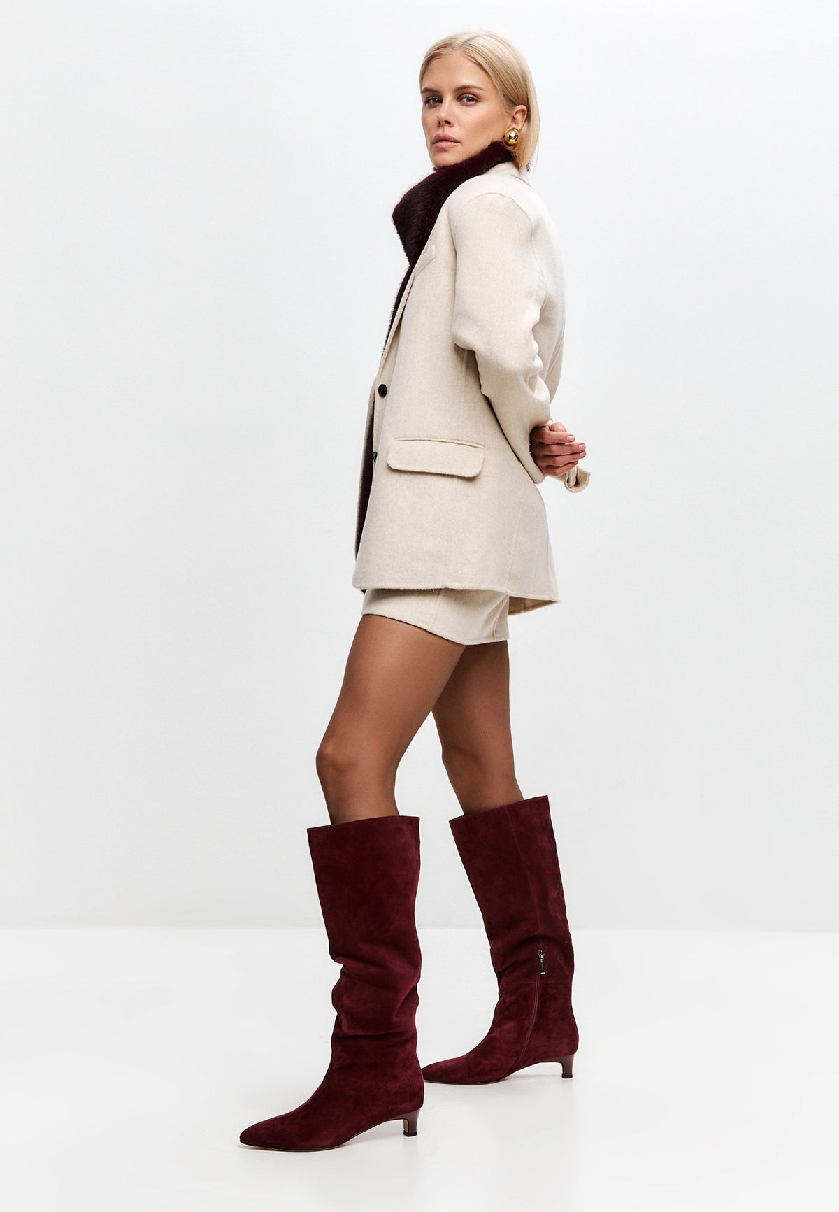 Elegant Suede Knee-High Boot - Bordeaux