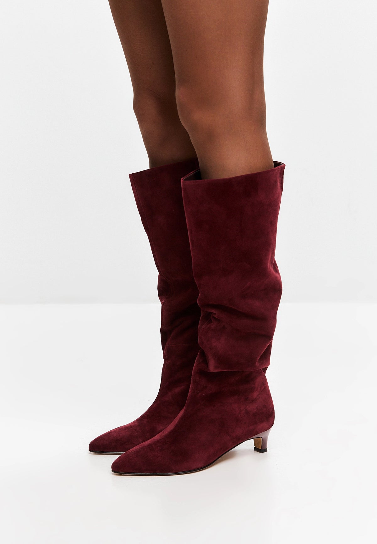 Elegant Suede Knee-High Boot - Bordeaux