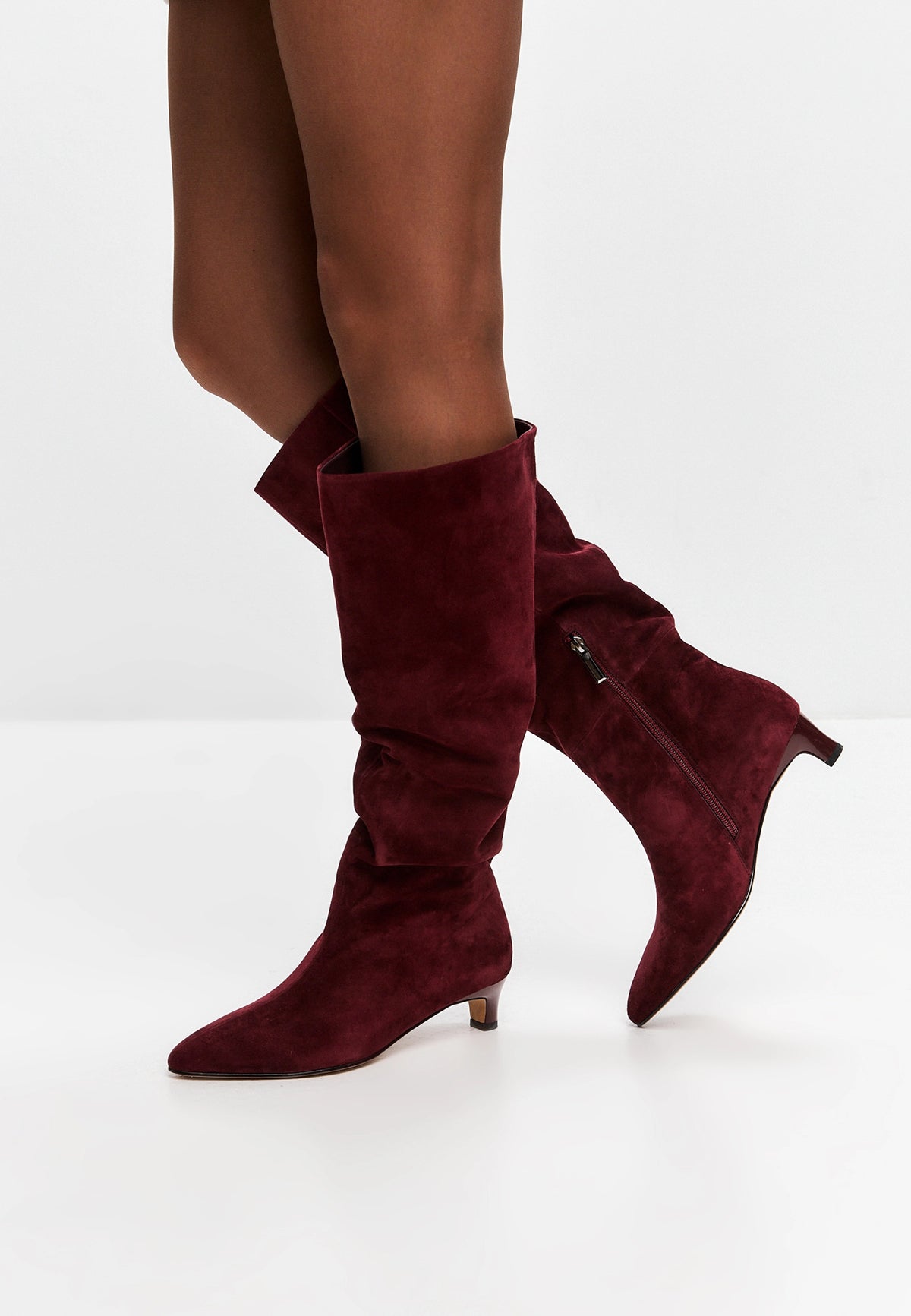 Elegant Suede Knee-High Boot - Bordeaux