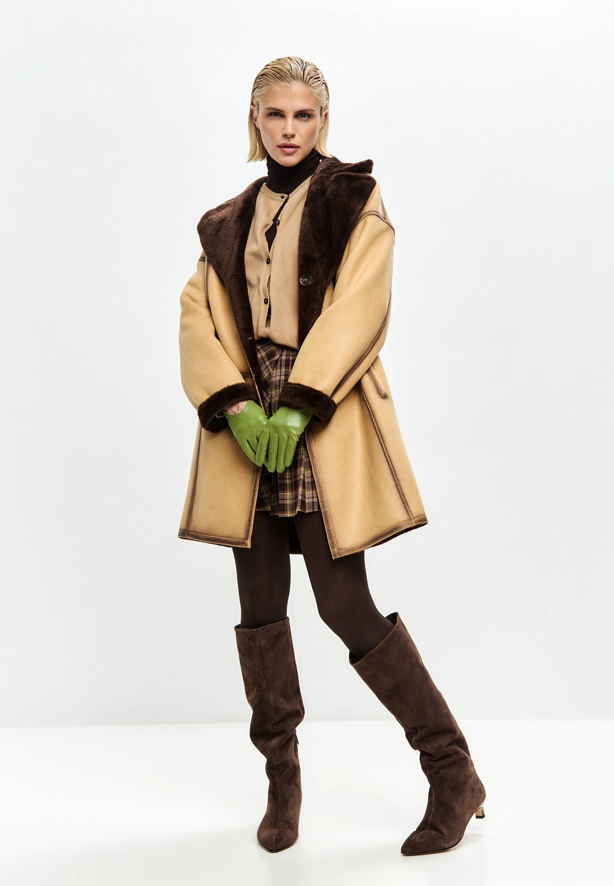 Elegant Suede Knee-High Boot - Dark Brown