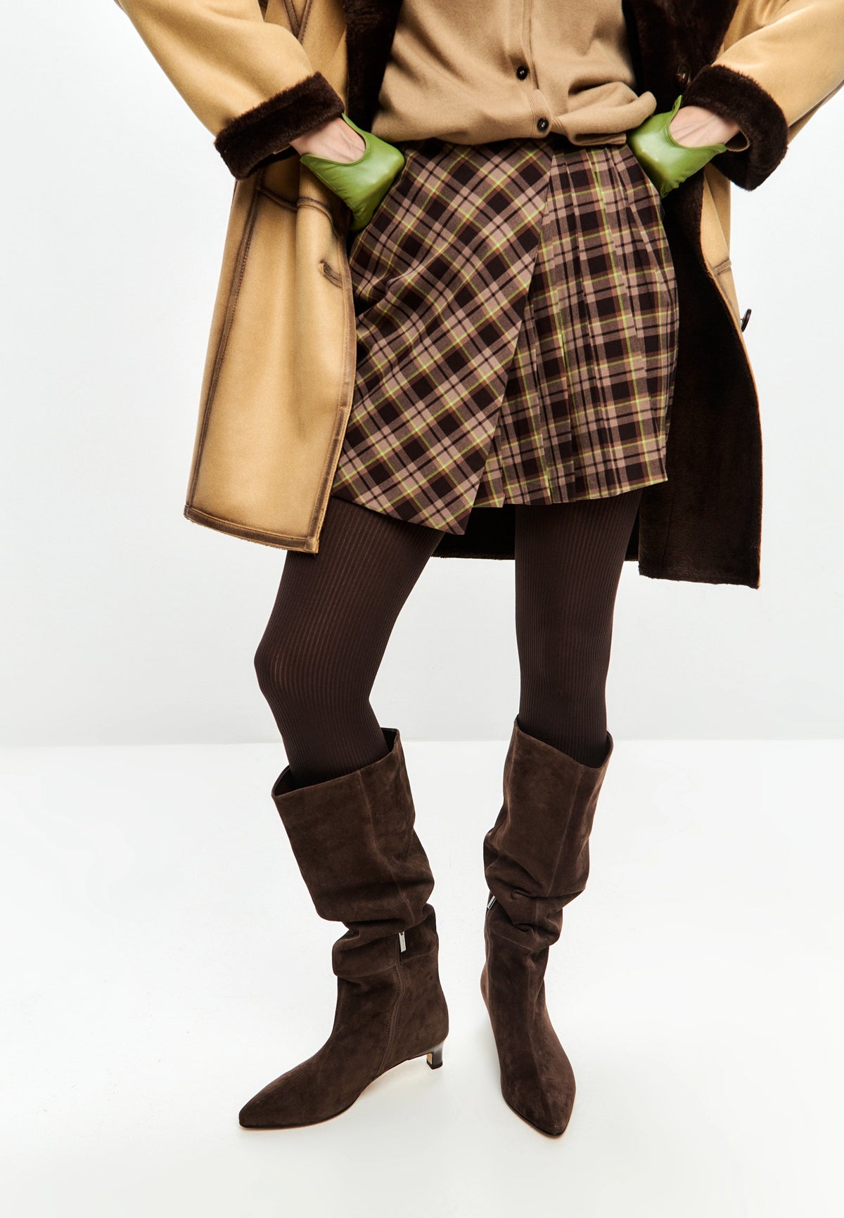 Elegant Suede Knee-High Boot - Dark Brown