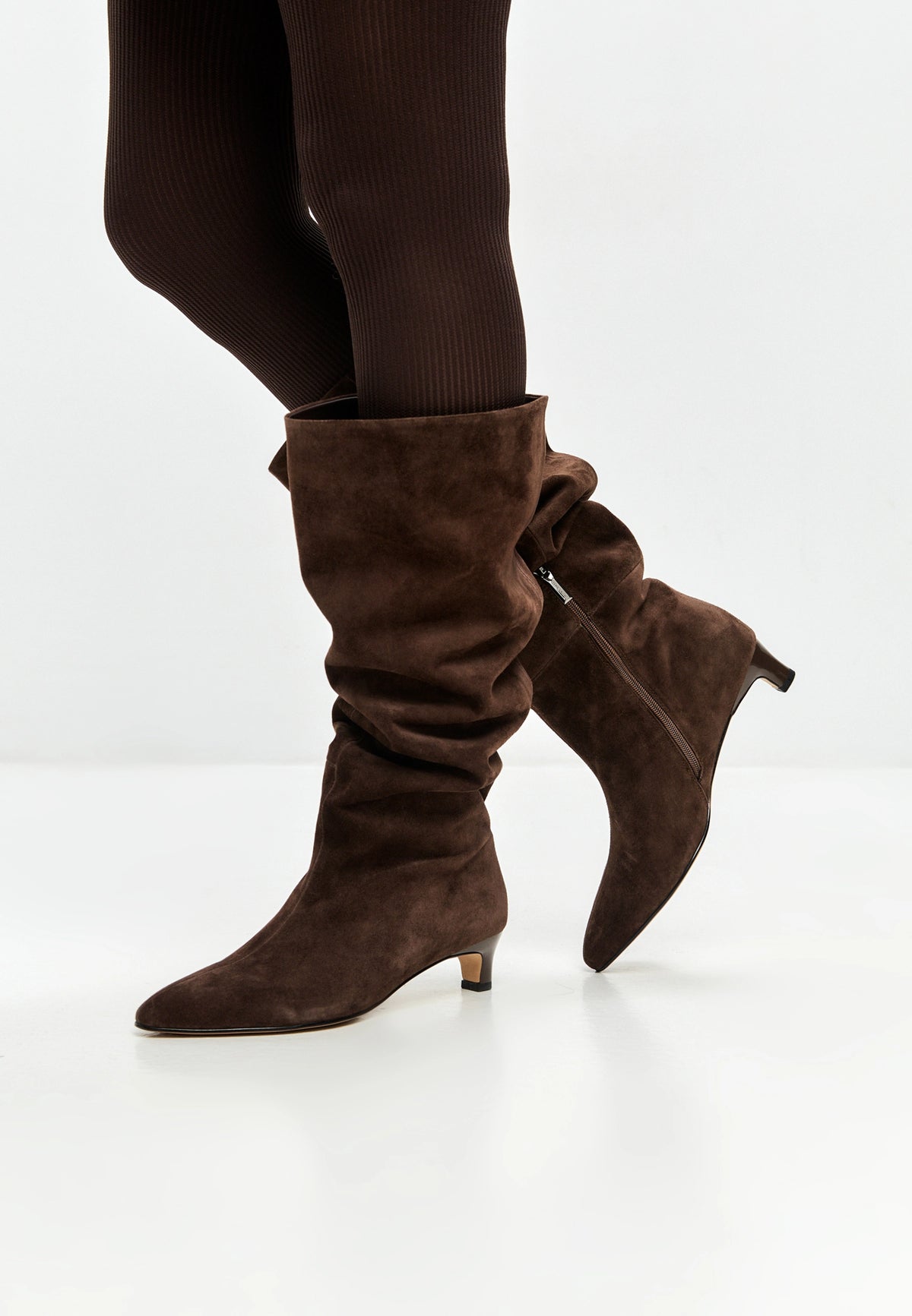 Elegant Suede Knee-High Boot - Dark Brown