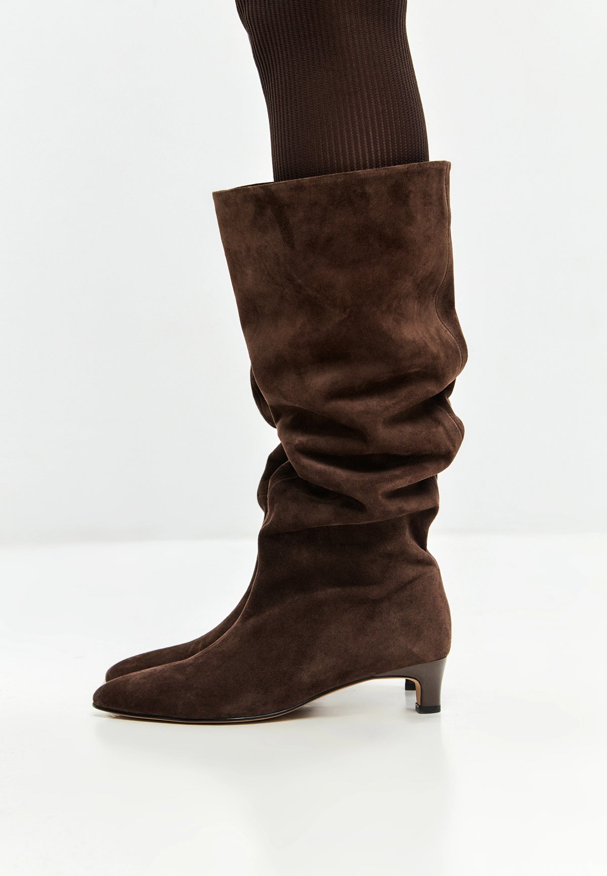 Elegant Suede Knee-High Boot - Dark Brown