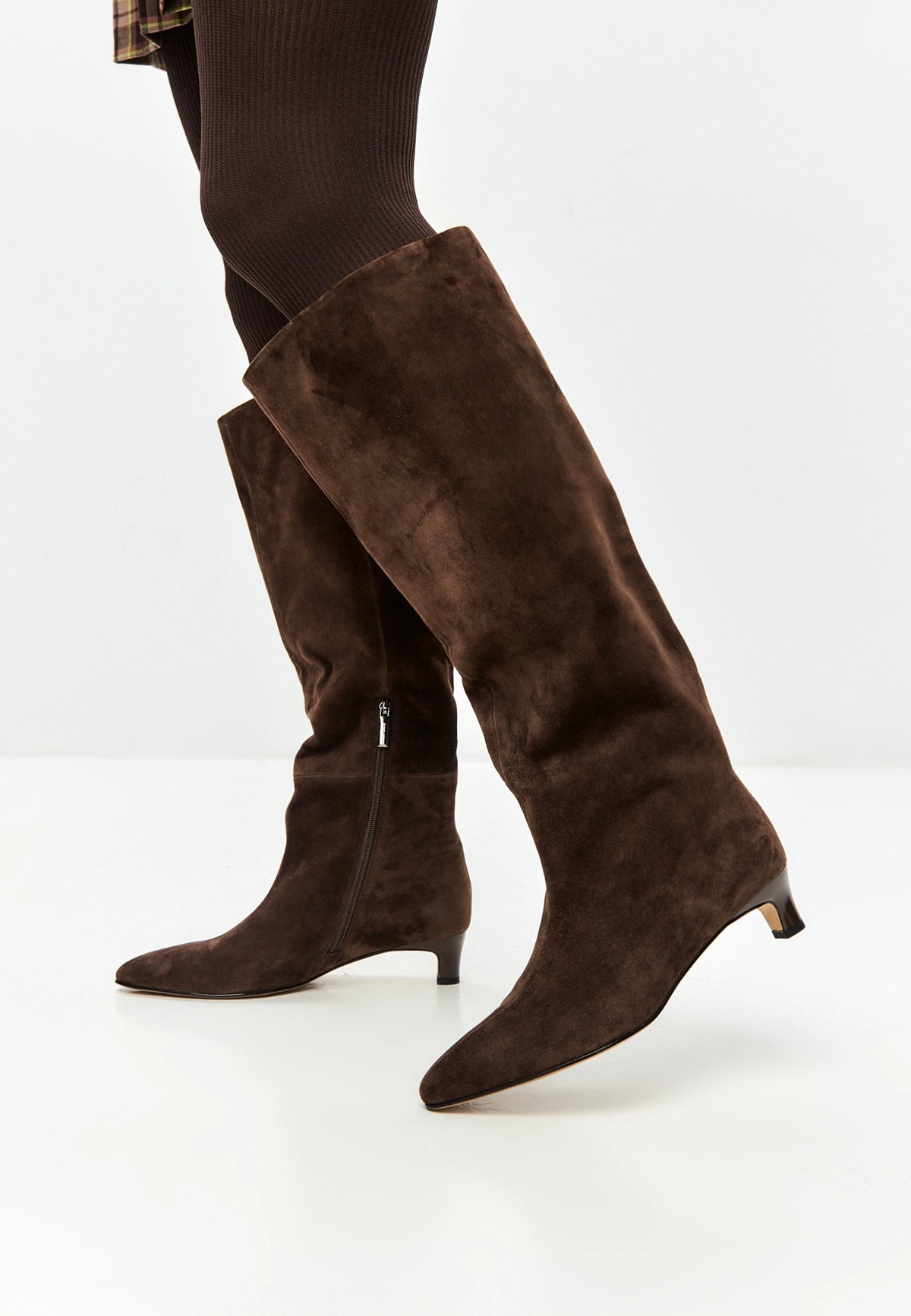 Elegant Suede Knee-High Boot - Dark Brown