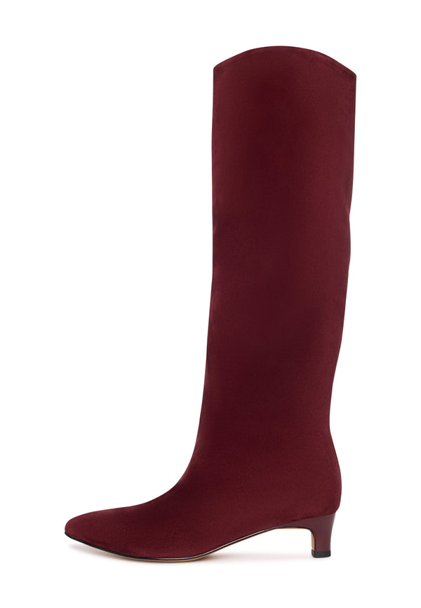 Elegant Suede Knee-High Boot - Bordeaux