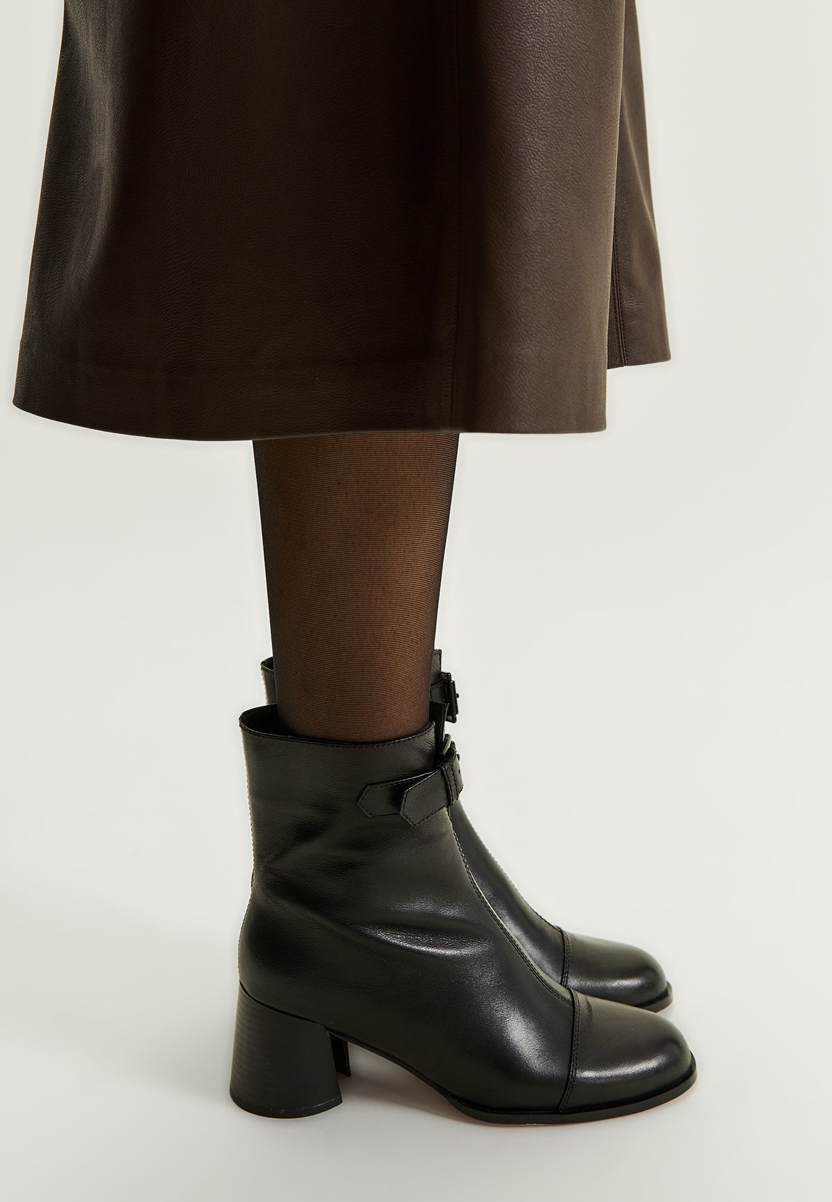 Buckle Strap Mid-Heel Boot