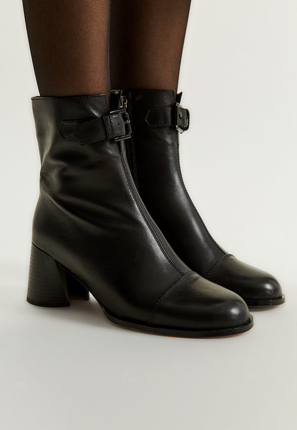 Buckle Strap Mid-Heel Boot