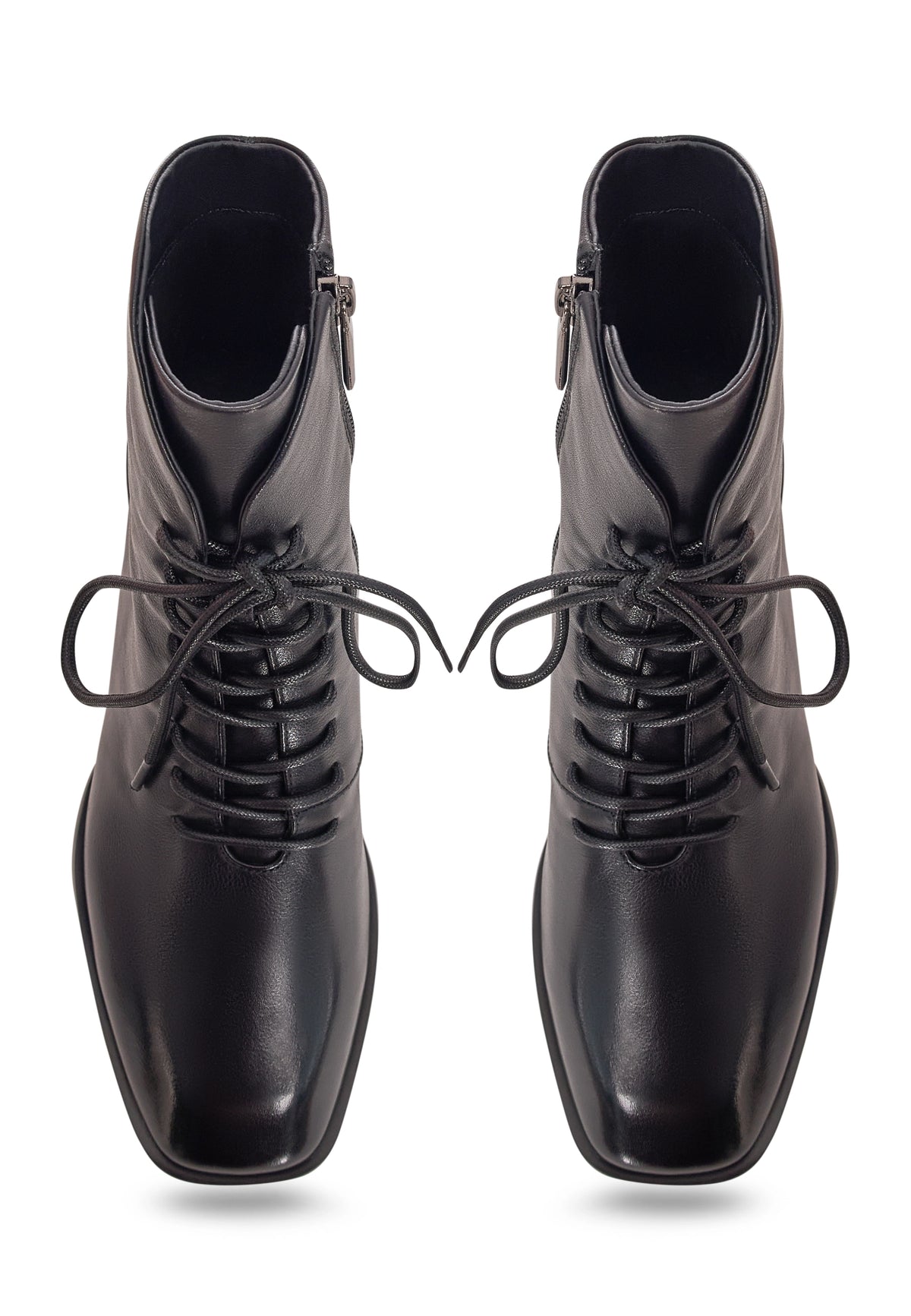 Geometric Heel Lace-Up Bootie - Black
