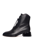 Geometric Heel Lace-Up Bootie - Black