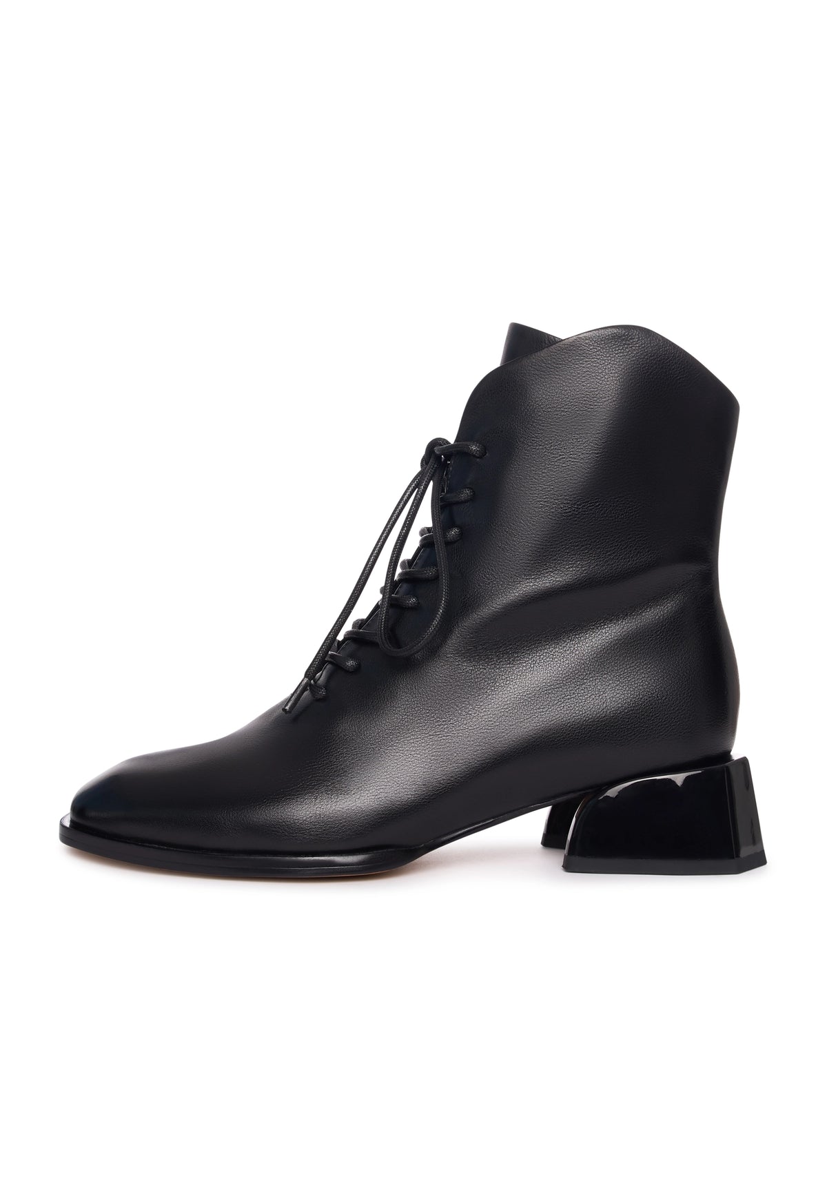 Geometric Heel Lace-Up Bootie - Black