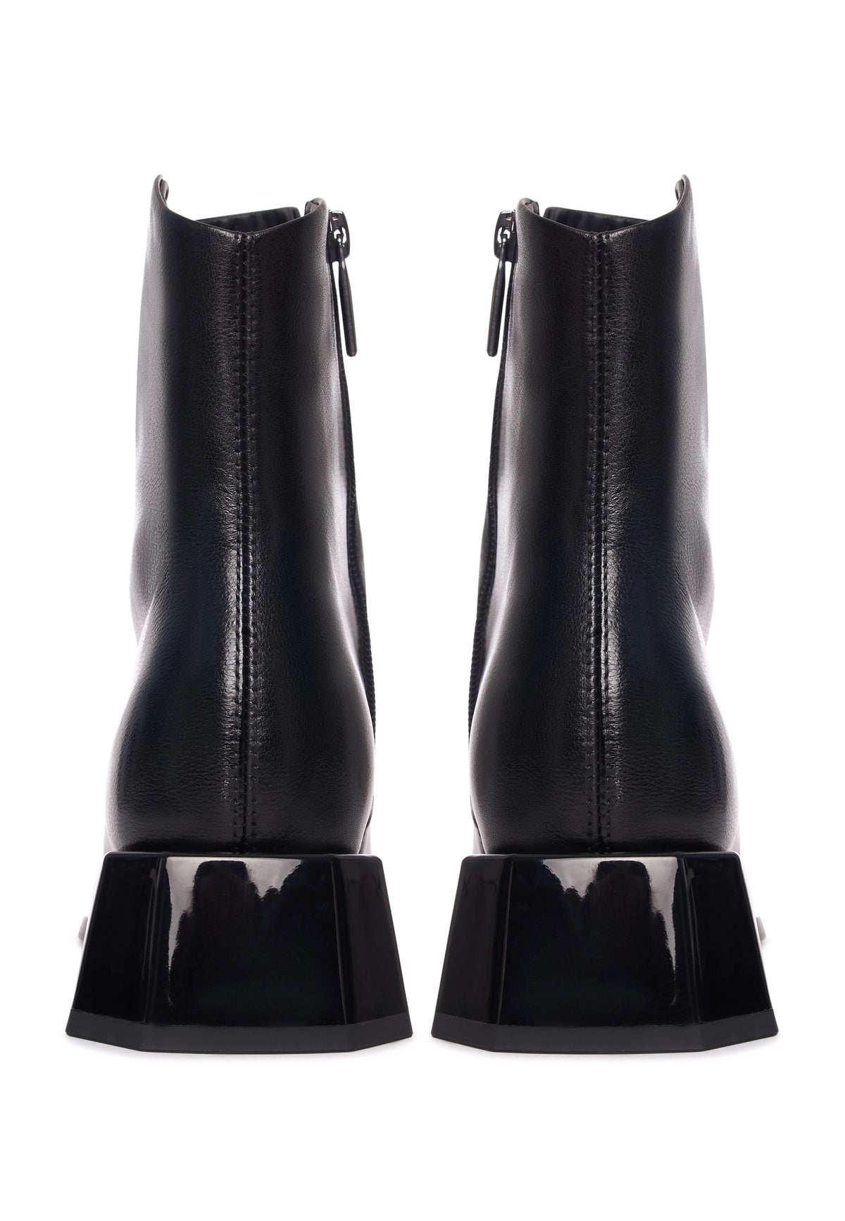 Geometric Heel Lace-Up Bootie - Black